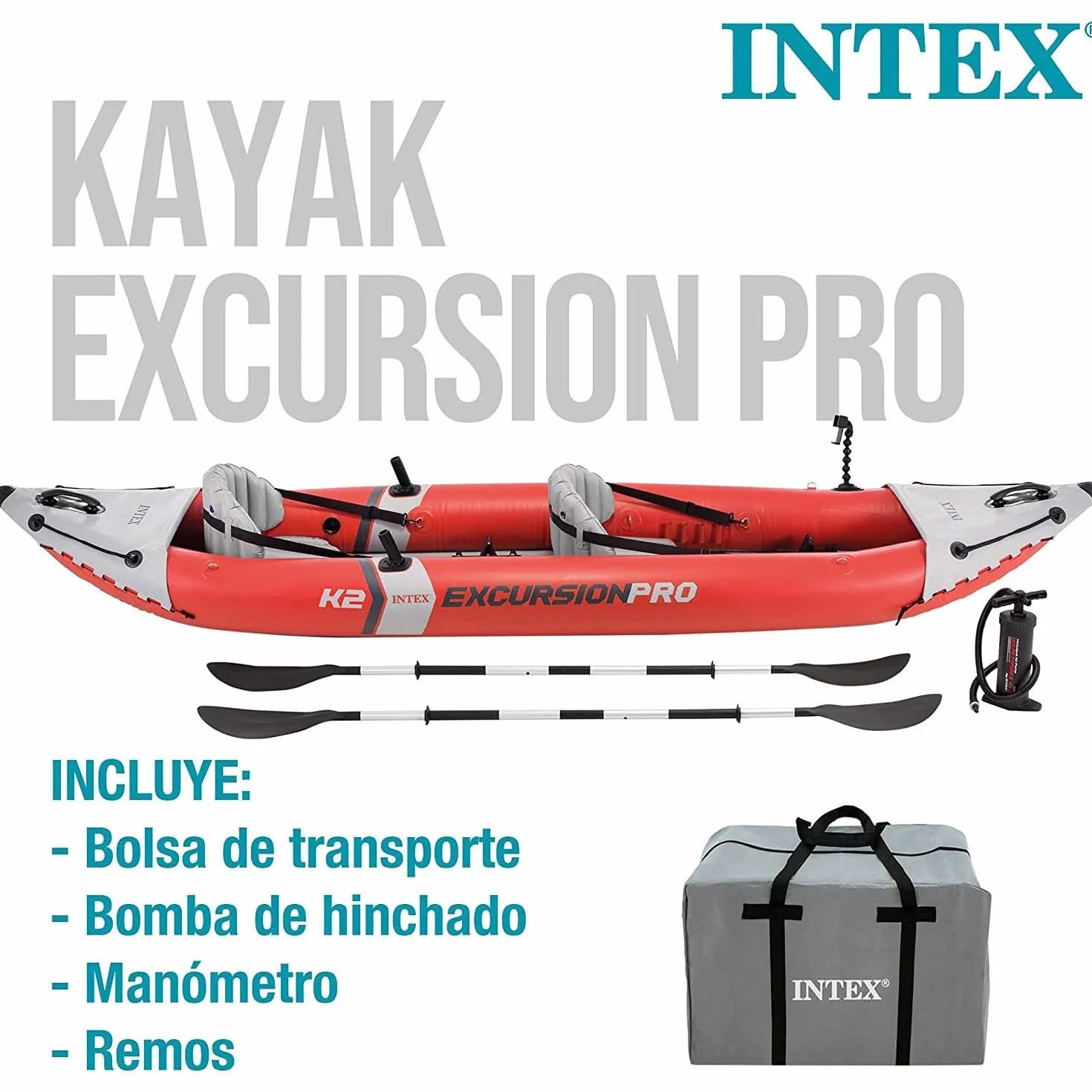 Intex Explorer K2 Kayak, 2-Person Inflatable Kayak Set with Aluminum Oars and High Output Air Pump