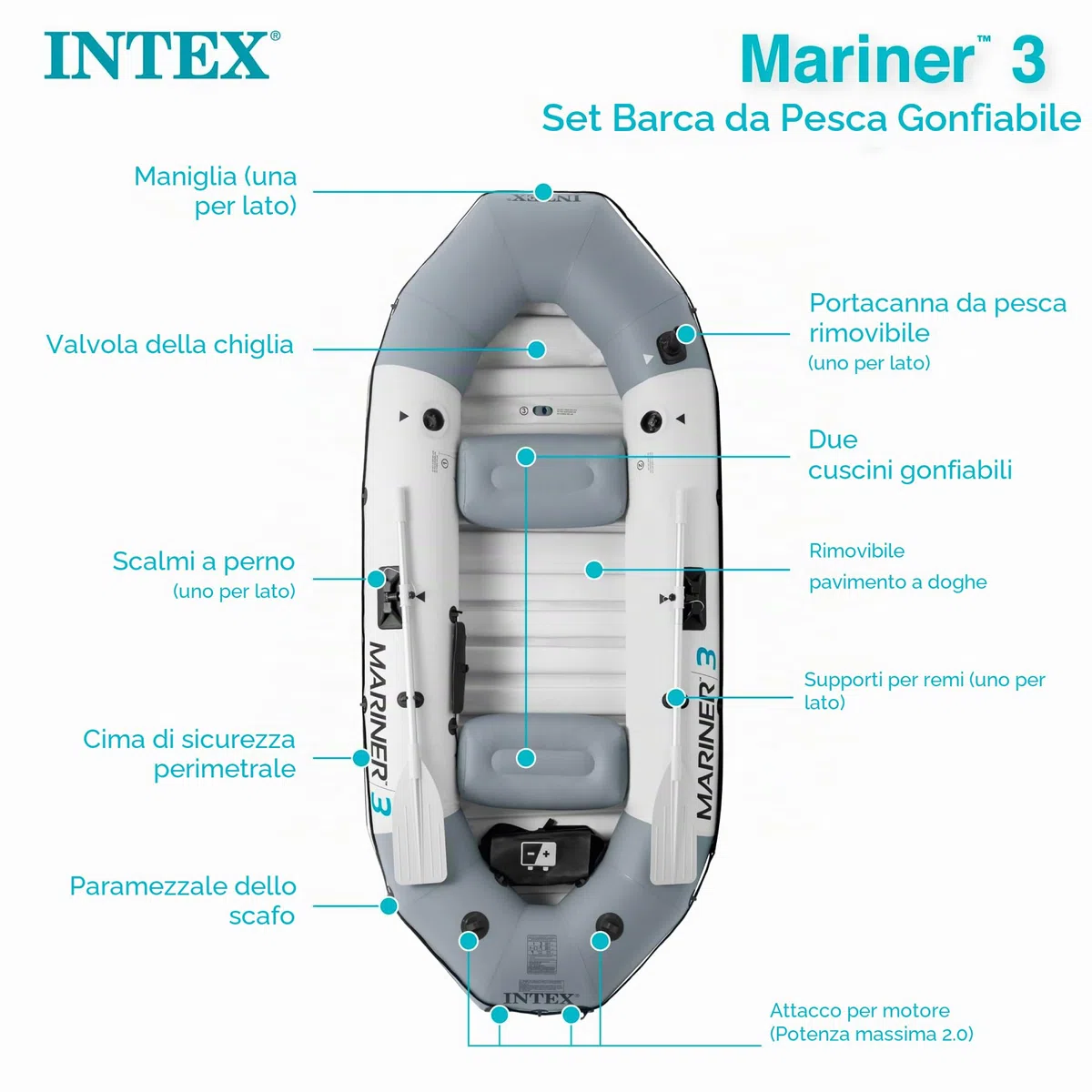 INTEX Serie di barche gonfiabili Mariner: include remi da barca deluxe e pompa ad alto rendimento - PVC super resistente - chiglia resistente all'usura - porta canna da pesca rimovibile - maniglia