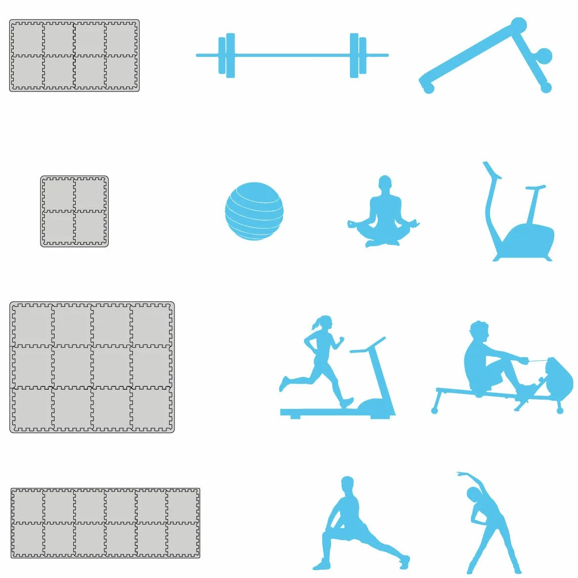 eyepower Gym Mat: 4.8mq Tappeto Palestra 2 cm - Set di 12 Tappetini per Fitness 63x63 - Pavimento ad Incastro Tappeto Fitness Puzzle EVA Tappetino Squat Tappeto per Cyclette Tappeto Sport Tatami Judo