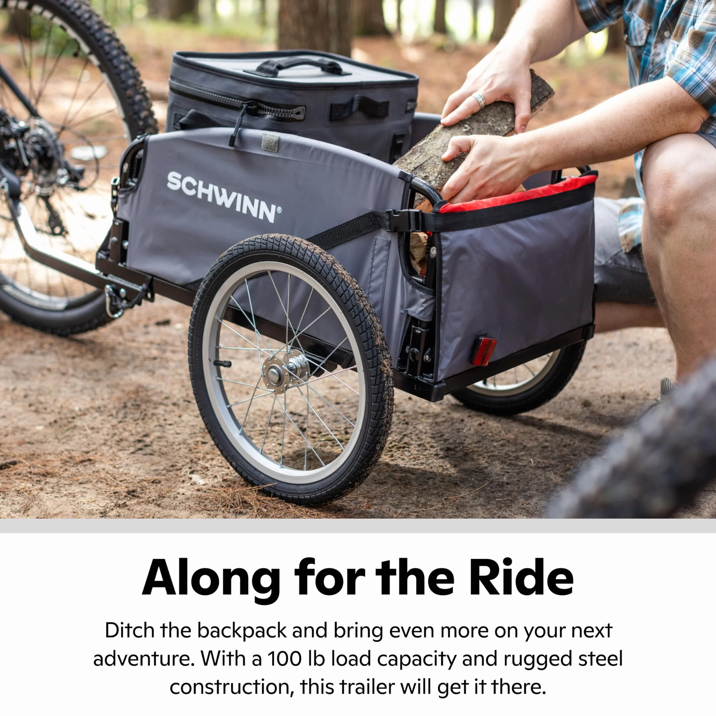 Schwinn Day Tripper Cargo Bike Trailer, telaio pieghevole, ruote a sgancio rapido, rosso, giallo