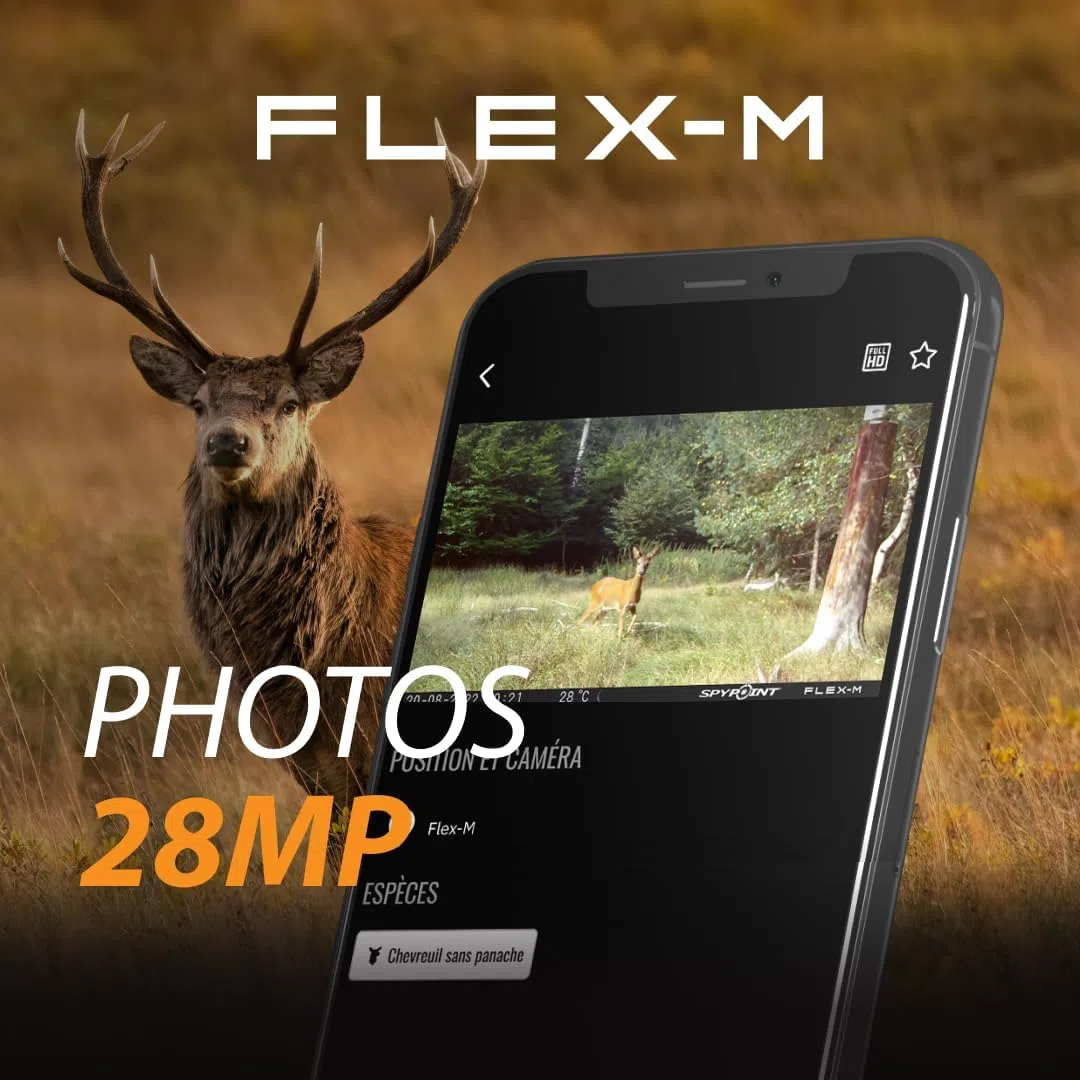 Spypoint Flex-M - Telecamera per animali selvatici con trasmissione di foto e video, 28 megapixel, con visione notturna, app gratuita per il tuo smartphone