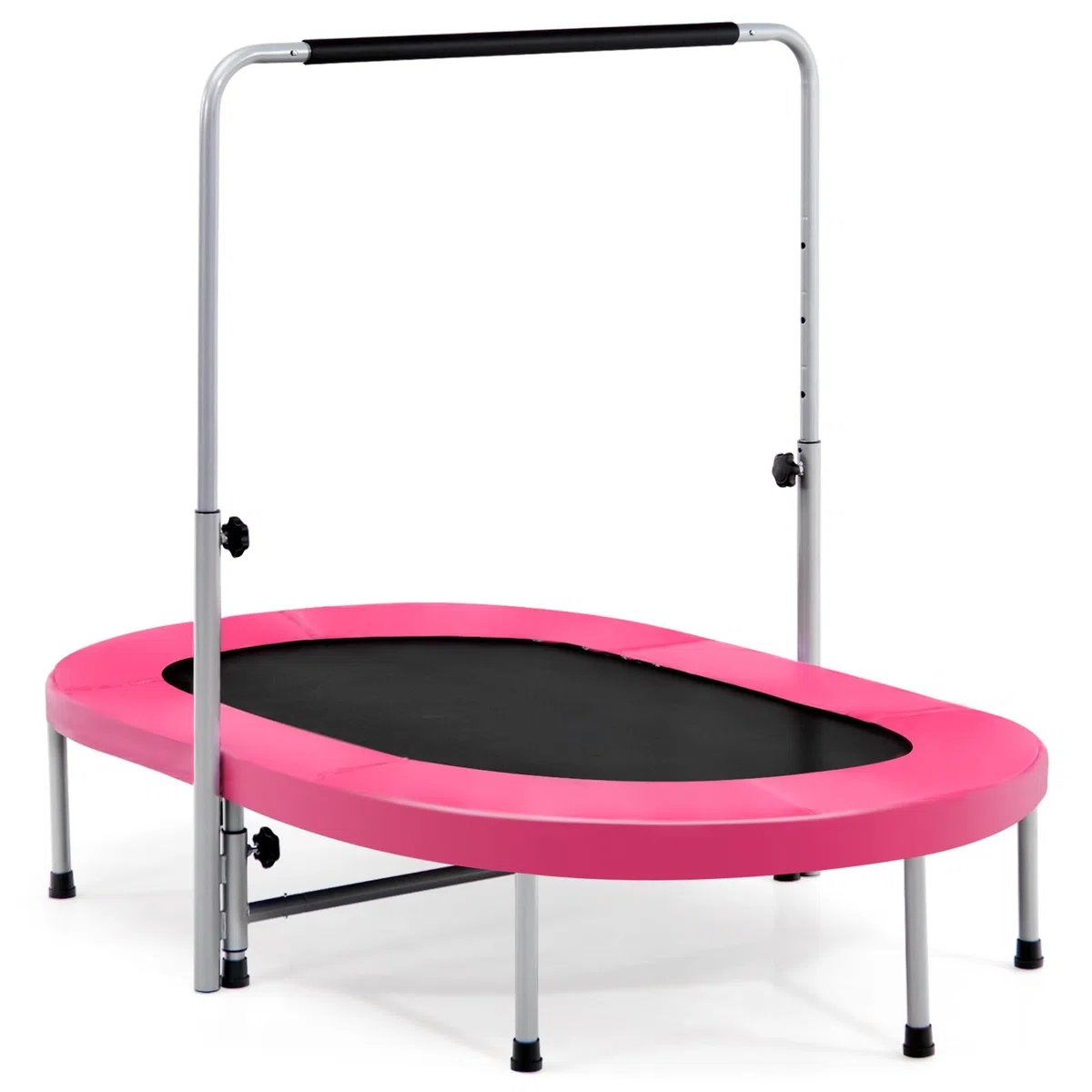 COSTWAY Trampolino Elastico da Interno ed Esterno, Tappetino Elastico Pieghevole per Adulti e Bambini con Maniglia Regolabile, Molle e Cuscinetto di Sicurezza, Trampolino Ovale per 2 Persone