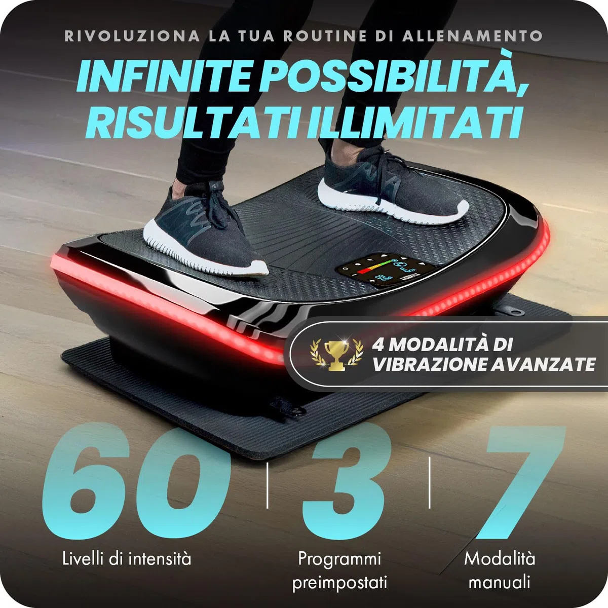 Bluefin Fitness Pedana Vibrante e Oscillante con Motore 4D | Potente e Facile da Usare | Con Massaggio Magnetico | Confortevole Superficie Curva | 3 Motori Silenziosi