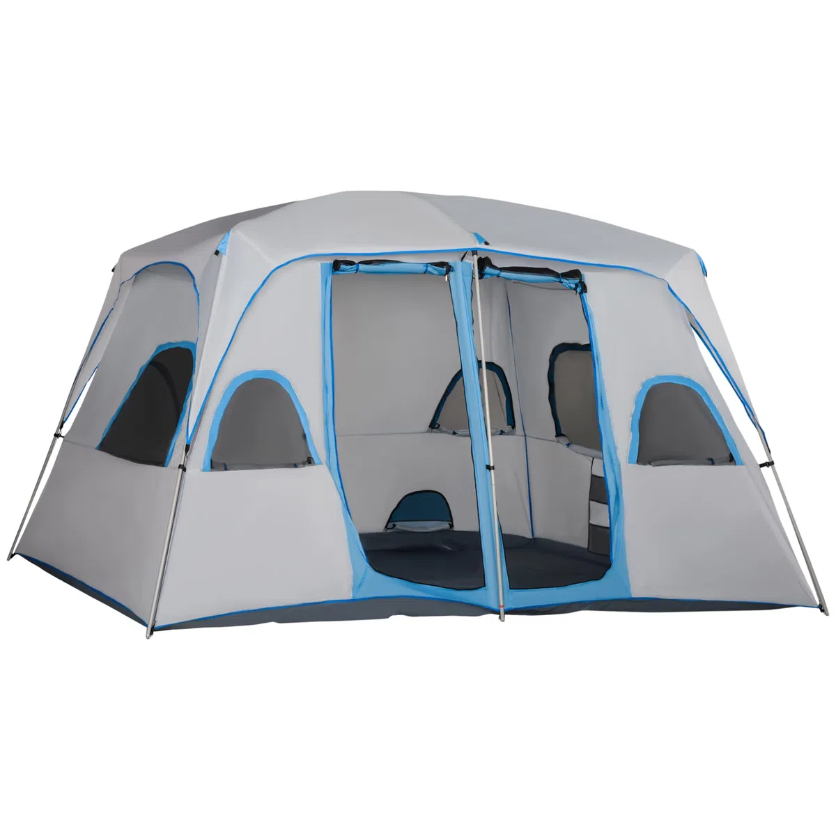 Outsunny Tenda da Campeggio 4 Persone con 2 Stanze e Finestre a Rete, Tenda a Casetta Anti UV e Impermeabile, 400x275x210 cm, Grigia