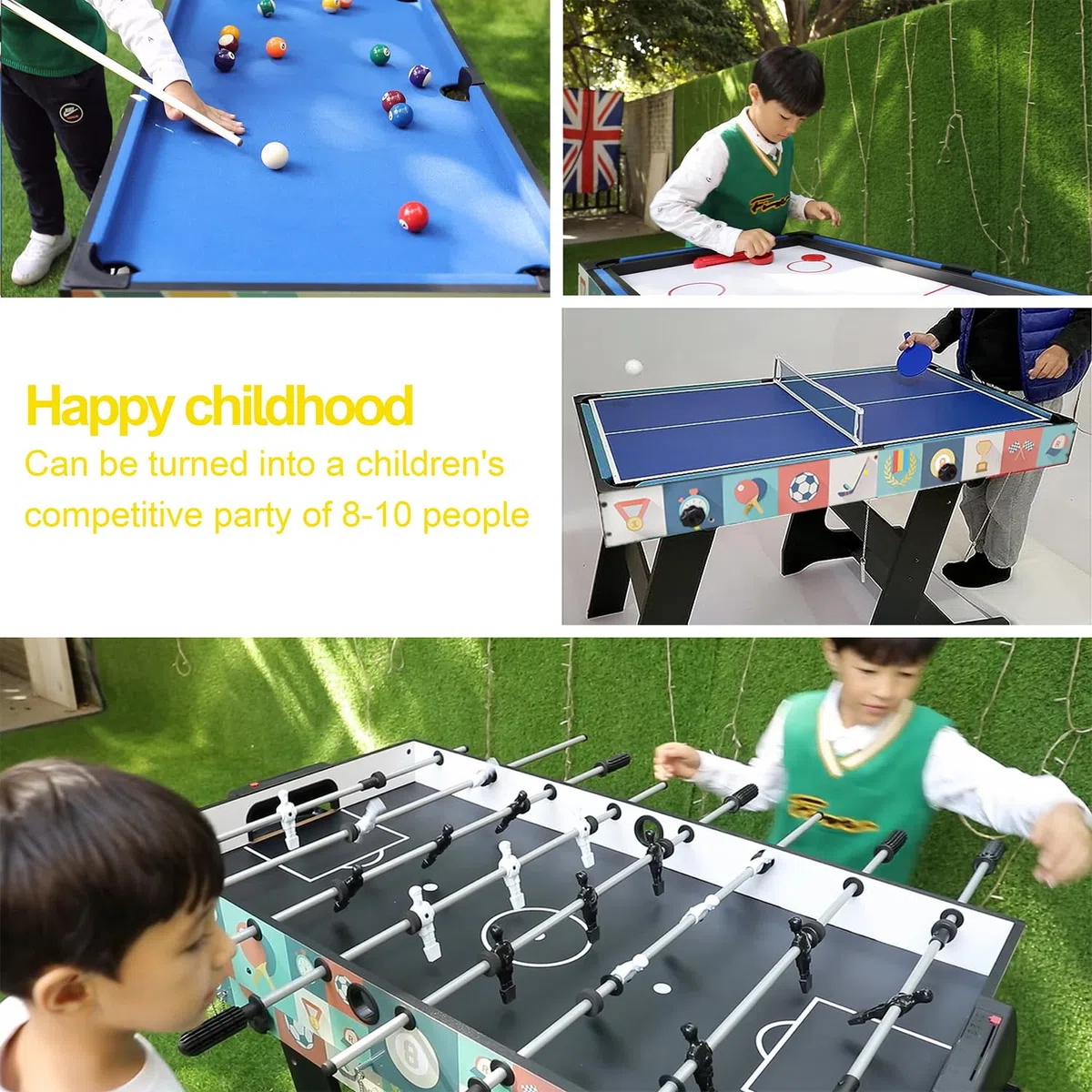 HLC 4 In 1 Multi Sport Game Combination Table Set for Kids Table Tennis Table, Pool Table, Table Football, Slide Hockey for Family Parent-child Interactive for Kids (4ft, 1.2m)