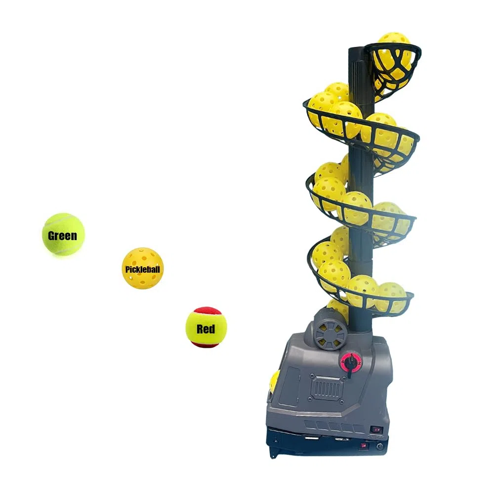 YUEWO Macchina da Pickleball Macchina da Tennis Regolabile & Portatile Pickleball Launcher con Oscillazione Automatica, 3 Angoli &4 velocità CA/Batterie capacità 26 Pickleballs