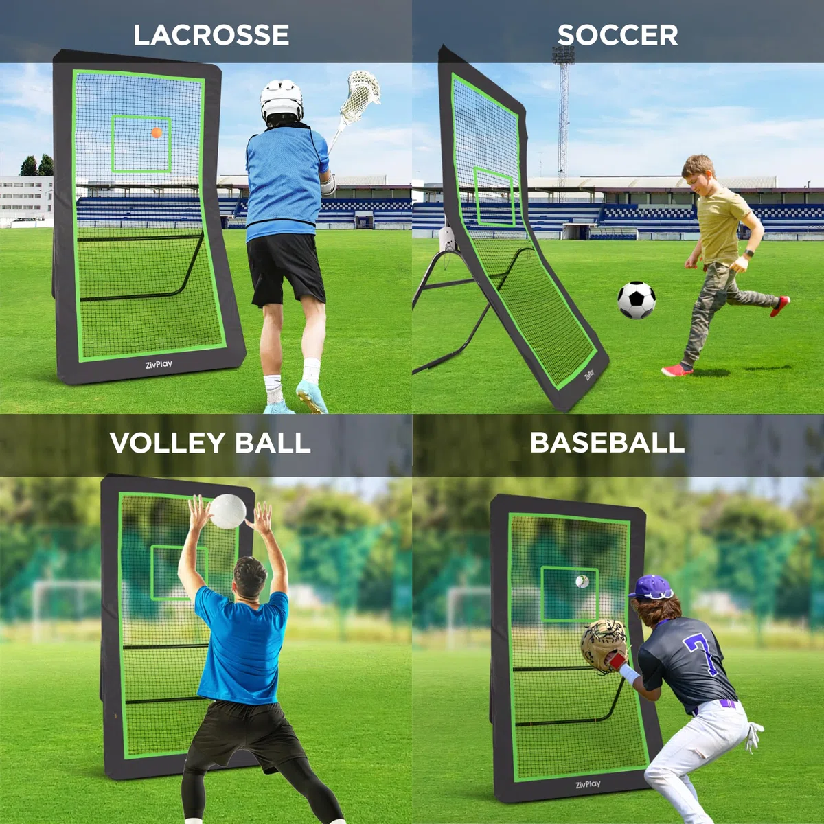 Reti da rimbalzo per lacrosse da giardino, per il cortile, per lanciare e allenarsi, per giocare a lacrosse, pallavolo, baseball, calcio, con bersaglio al neon, palla lacrosse e paletti da terra, 1,2