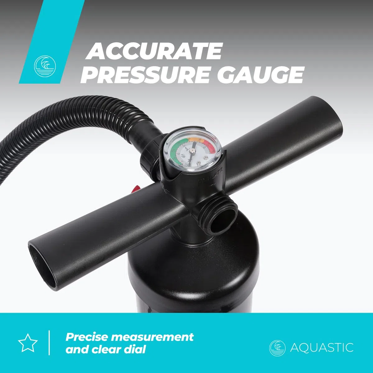AQUASTIC Pompa a mano per kayak con manometro integrato Pressione 14,5 PSI / 1 bar Due Vani con capacità 3 litri Tubo lungo 125 cm Nero AQS-KPU001