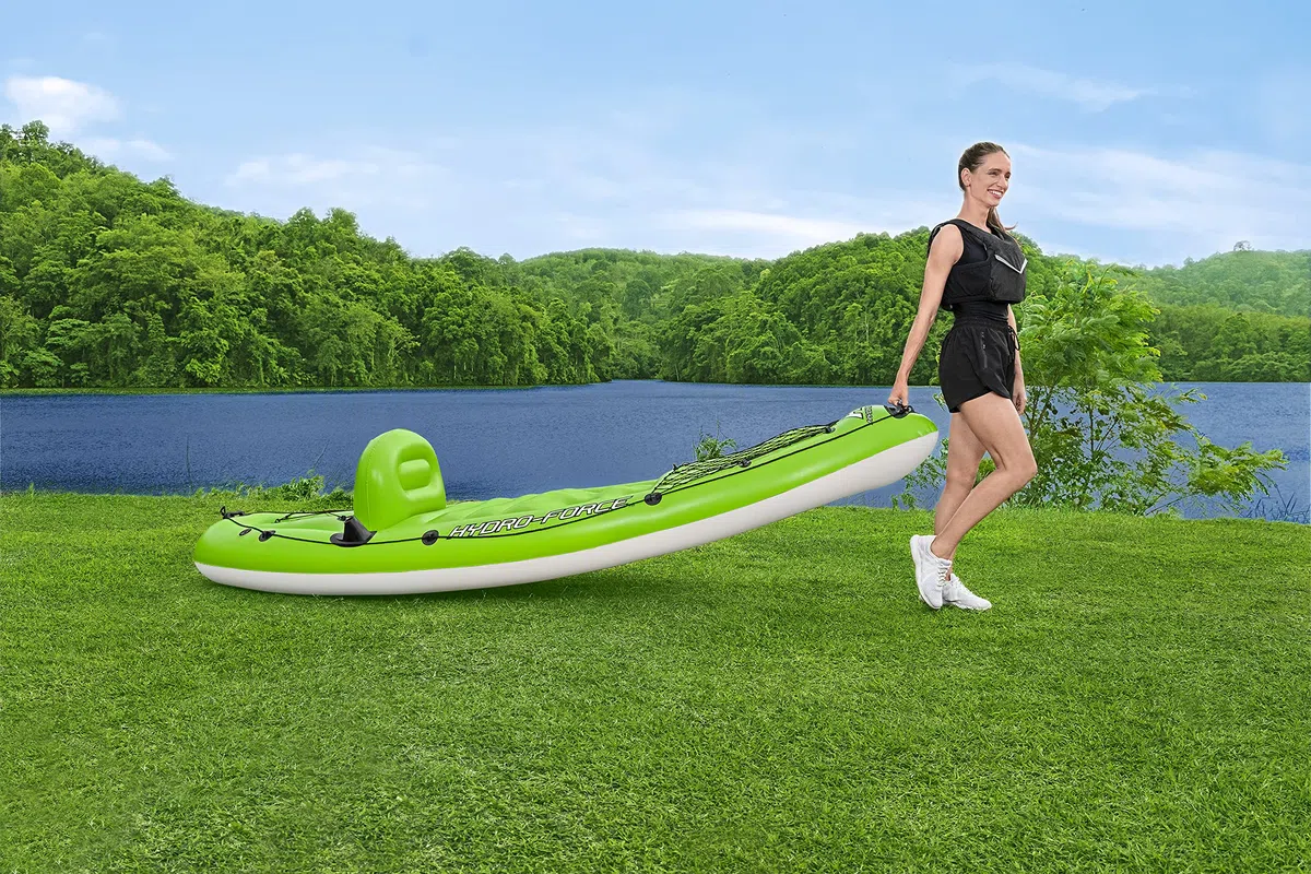 Bestway Koracle - Kayak gonfiabile Hydro-Force, set completo per la pesca, con pompa a mano, pagaia e borsa portaoggetti, capacità per 1 persona, diversi stili