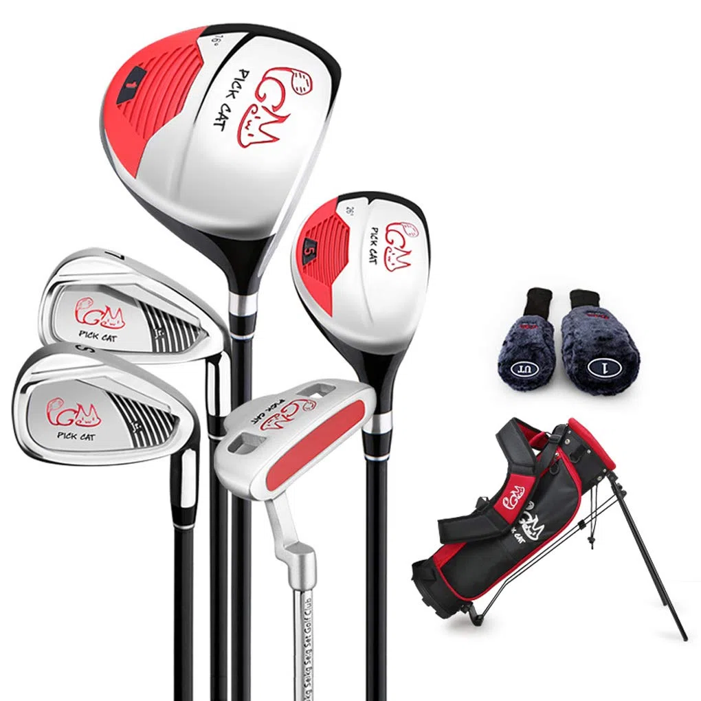 PGM Set completo di 5 mazze da golf per bambini, con borsa per supporto e 2 copricapo, per ragazzi e ragazze, mano destra