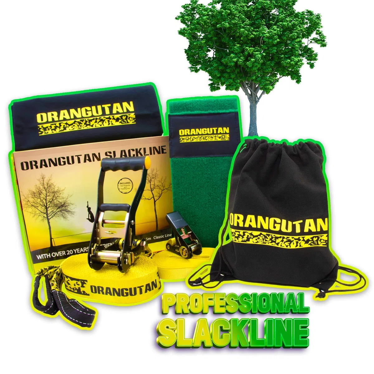 Sport & Fitness Kit con protezioni per alberi e linea di allenamento, 15 m - 50 mm, corda per sport fitness – Gioco da giardino