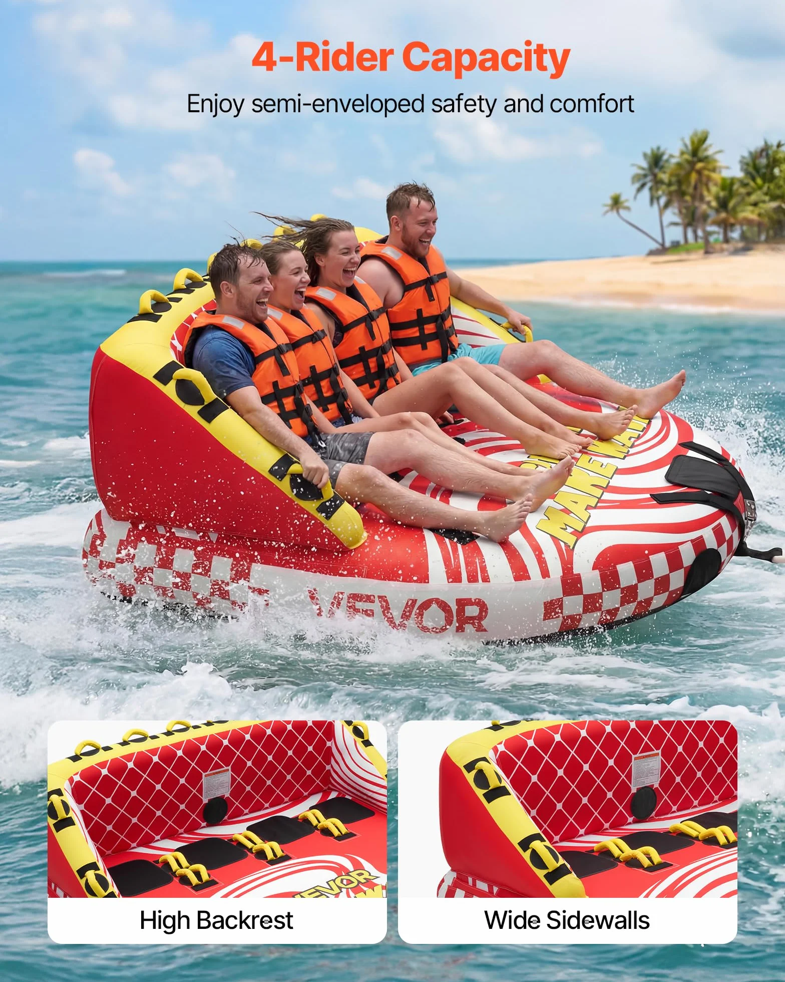 VEVOR Tubo Gommone Gonfiabile Trainabile per Mare Giochi Acquatici, Tubo Gonfiabile Trainabile Capienza ca. 4 Persone Carico Max. 308 kg, Gommone a Divano per Barche Gioco d'Acqua Copertura in Nylon