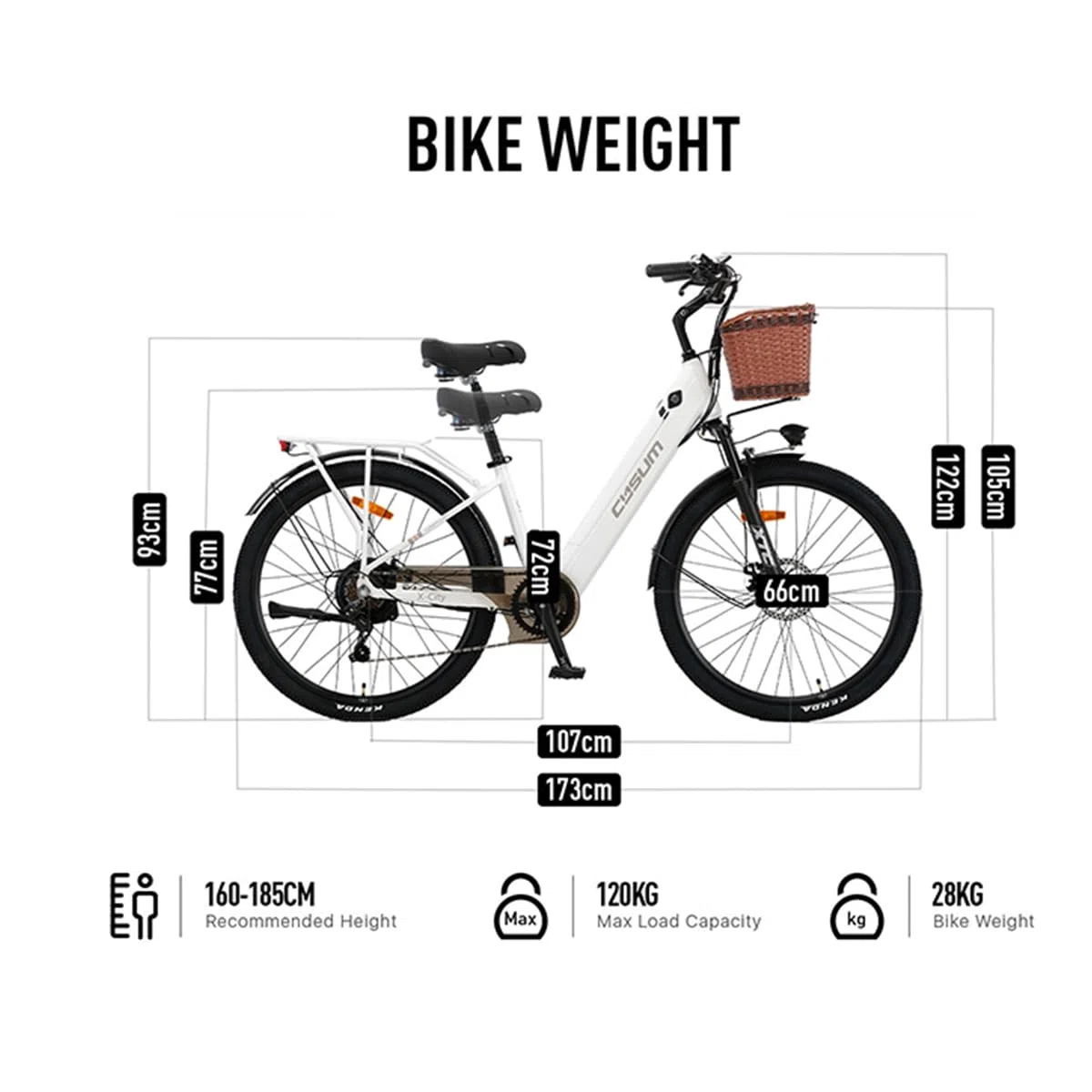 cysum X-City Bici Elettrica per adulti, 26'' city bicicletta elettrica donna uomo, batteria al litio 48 V 10,4 Ah, motore 250 W, 25 km/h, urbano commuting