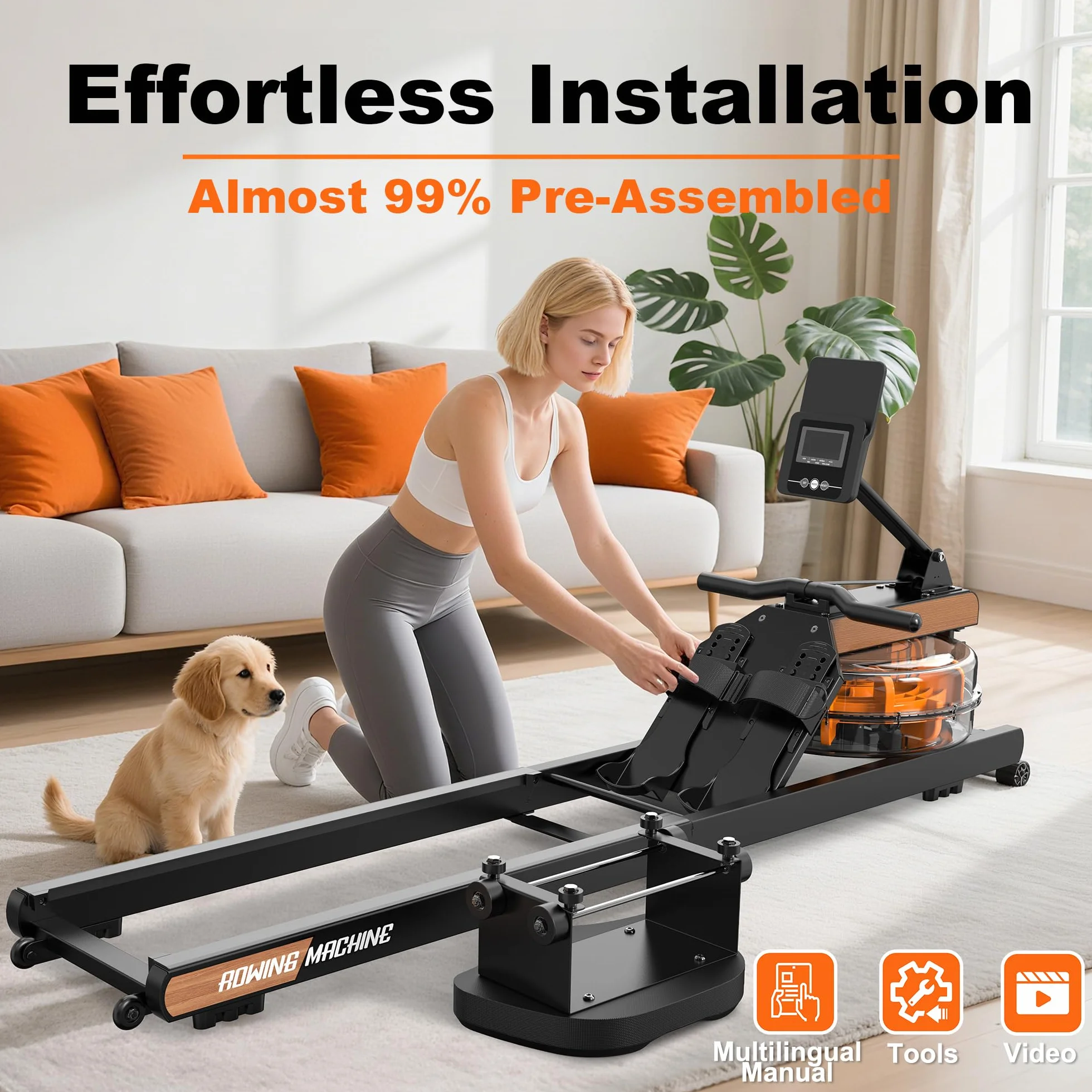 Vogatore Professionale per Casa, Pieghevole Con Resistenza ad Acqua, Monitor Bluetooth e Supporto Tablet Regolabile, Carico Massimo 160kg
