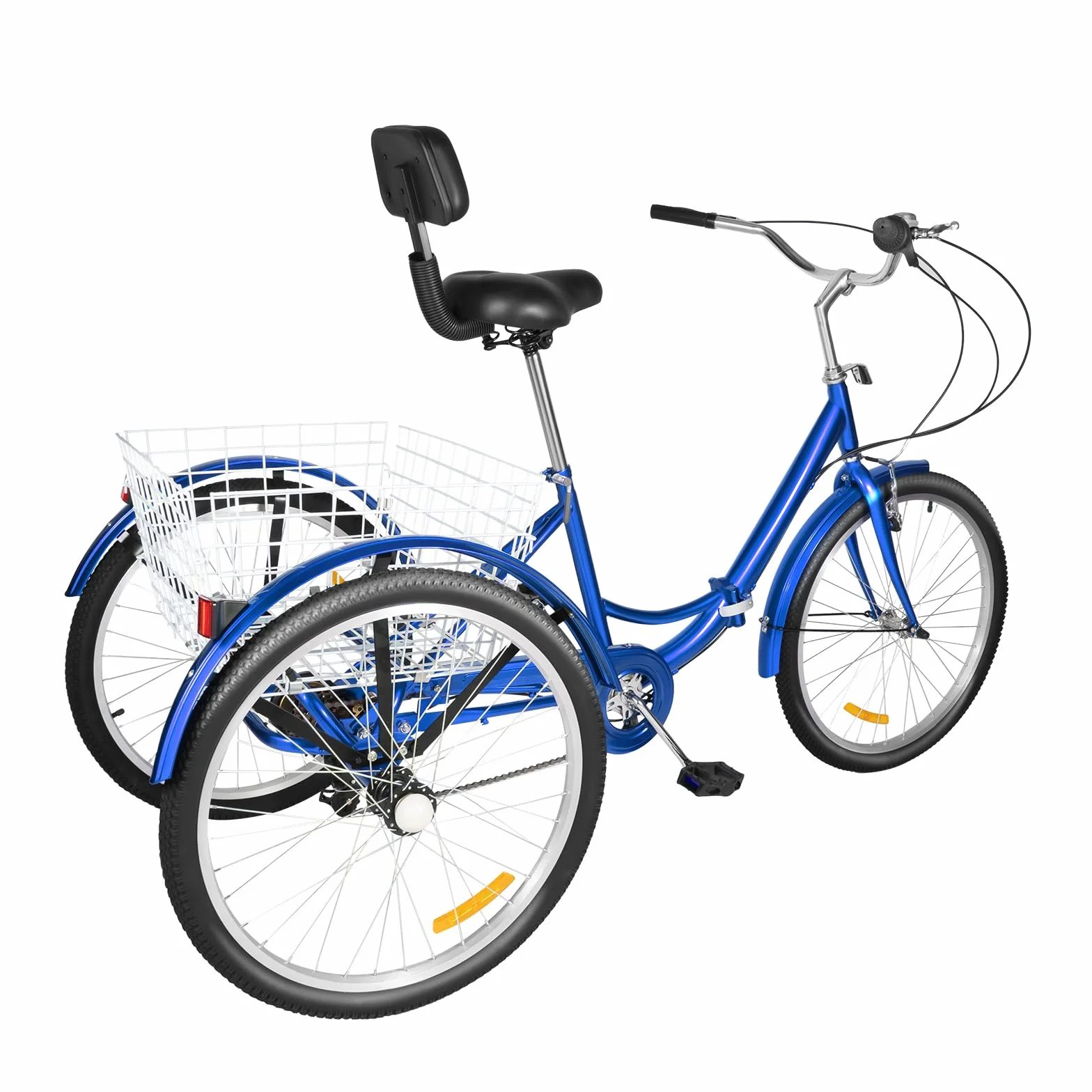 Triciclo pieghevole per adulti, 24 pollici, 7 marce, 3 ruote, capacità di carico 120 kg, bicicletta da trekking, cruiser, altezza regolabile, con cestello, 25 kg, campanello, parafanghi
