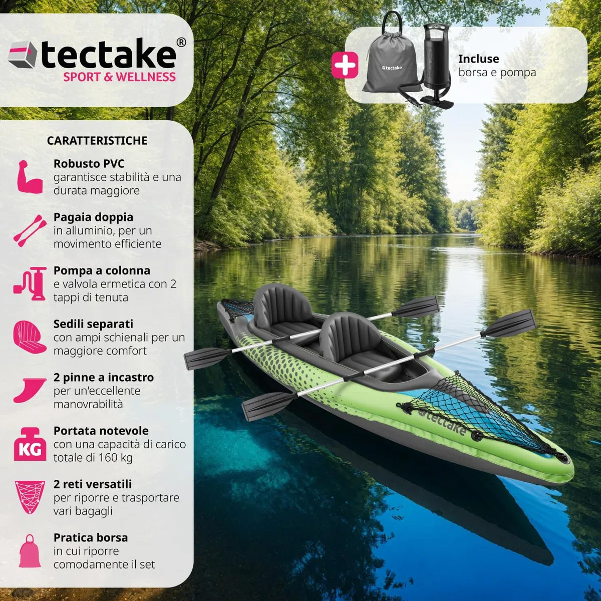 tectake® Kayak Gonfiabile per 2 Persone,