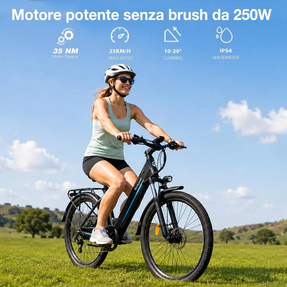 Bodywel A26 E-Bike Uomo 26 Pollici, Bicicletta Elettrica con Batteria Rimovibile 36V 13Ah, Autonomia 50-70km, Motore 250W, 7 Velocità, Freni a Disco Meccanici, E-Bike da Città