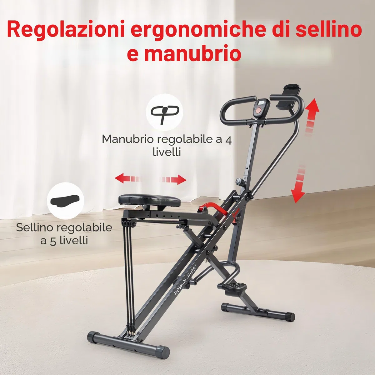 Sunny Health & Fitness Smart Upright Row-N-Ride con resistenza regolabile, attrezzatura pieghevole per esercizi domestici per braccia