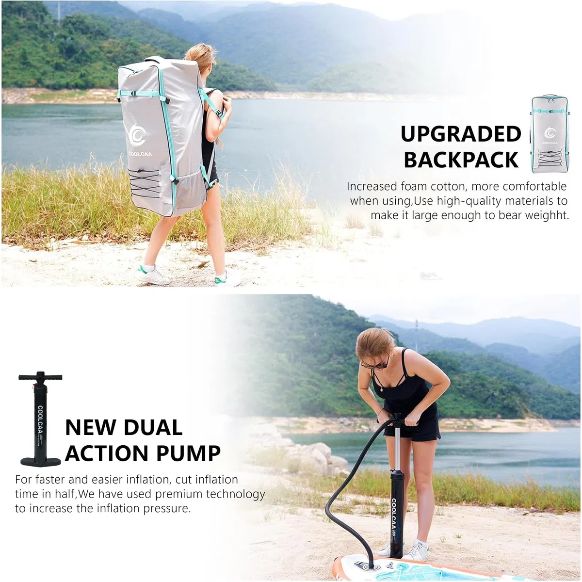 COOLCAA 354cmx86cmx15cm Tavola SUP Gonfiabile con Accessori di alta Qualità, capacità di Carico di 210kg, Paddle Board per Adulti e Ragazzi di Tutti i Livelli