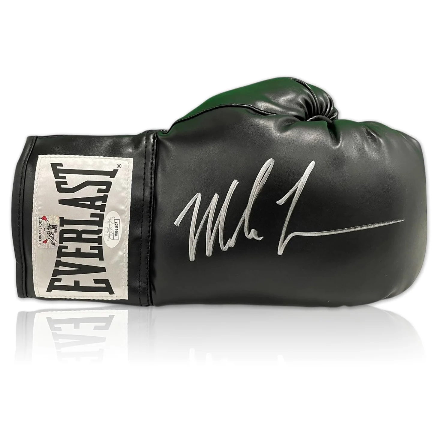 Guantone da Boxe Nero autografato da Mike Tyson. Vetrina con Targa