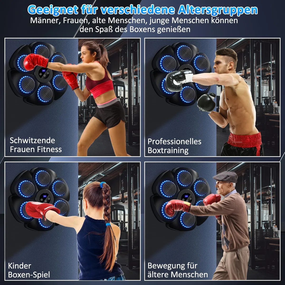 Macchina da boxe musicale Smart Boxing Machine Disco da boxe montato a parete con guanti da boxe per adulti e bambini, supporto Bluetooth, 9 funzioni, 18 velocità regolabili e modalità di conteggio