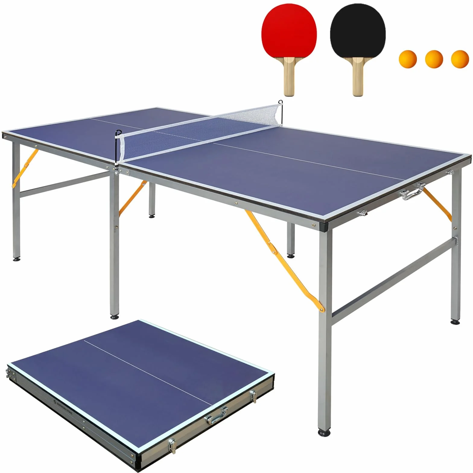 Tavolo da ping pong di medie dimensioni per interni ed esterni, pieghevole e portatile, con rete, 2 racchette da ping pong e 3 palline