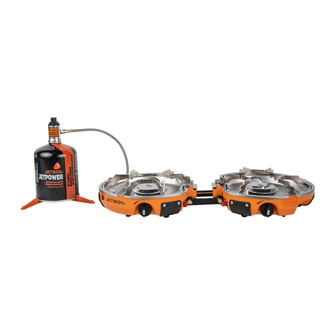 Jetboil Genesis Base Camp Compact Sistema di Cottura a 2 fuochi Isobutano Alimentato Solo Pasti Grande Gruppo Cottura Padella 25,4 cm Fry Pan 5 LT Flux Ring Cookpot Borsa per il trasporto Parabrezza