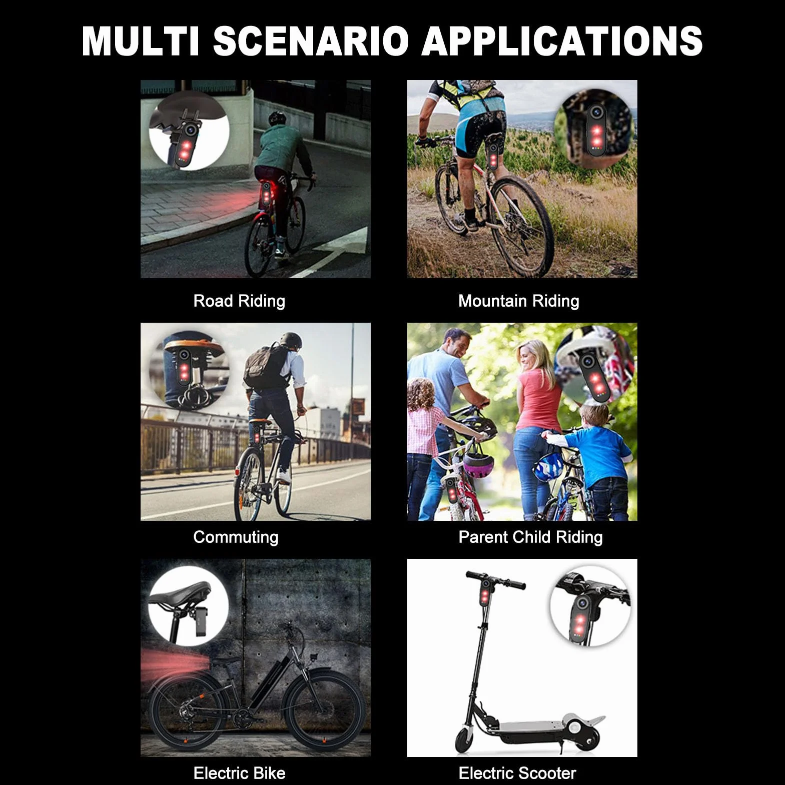 SENECESLI Vista Posteriore in Bici con Luce di Coda, Registratore Ciclistico da 1080p con Batteria Ricaricabile da 5000 MAh per Mountain Bike, Bici E (32G)