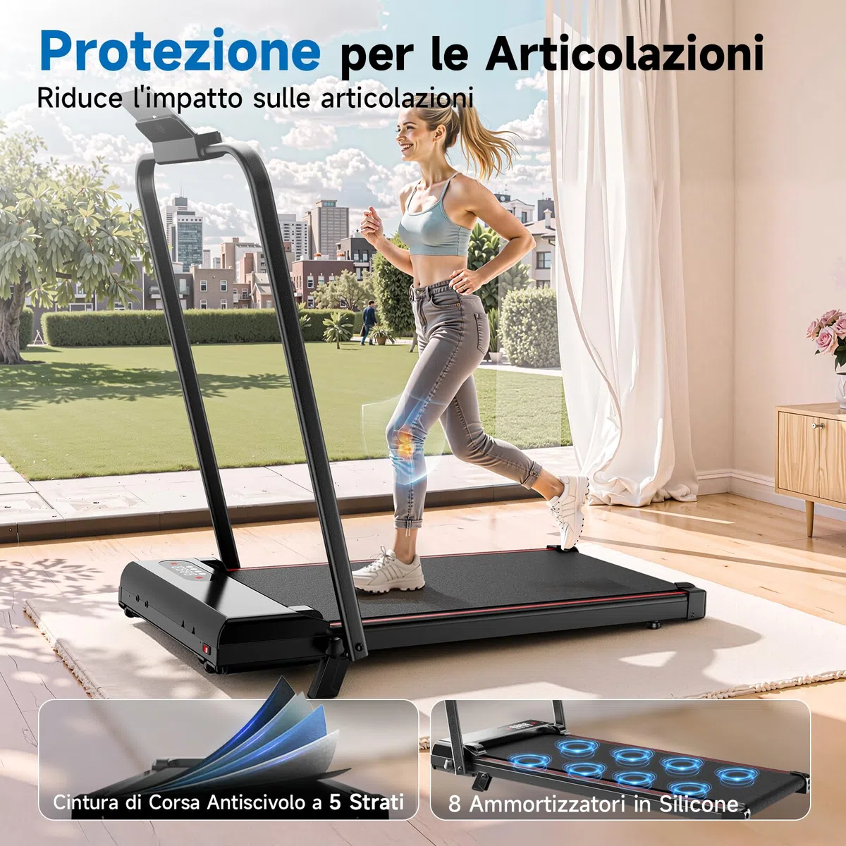 Dskeuzeew Tapis Roulant Con Inclinazione 7%, 3 IN 1 Tapis Roulant Pieghevole, Walking Pad