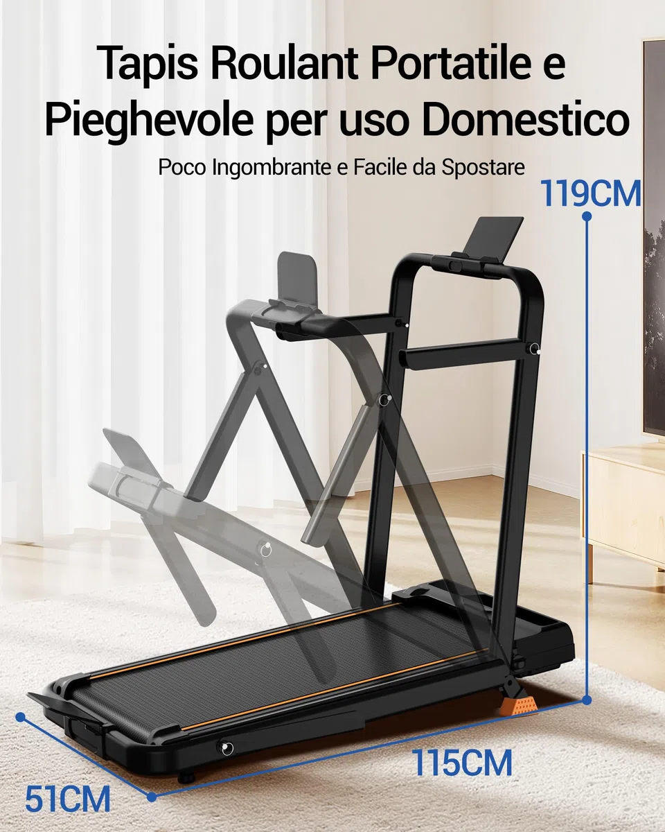 UMAY Tapis Roulant Elettrico Pieghevole con Inclinazione 10KM/H, 16% Tapis Roulant Salvaspazio Elettrico, Schermo LED, Telecomando, Tapirulan da Casa 3.0 CV, Mini Walking Pad, Carico Massima 136KG