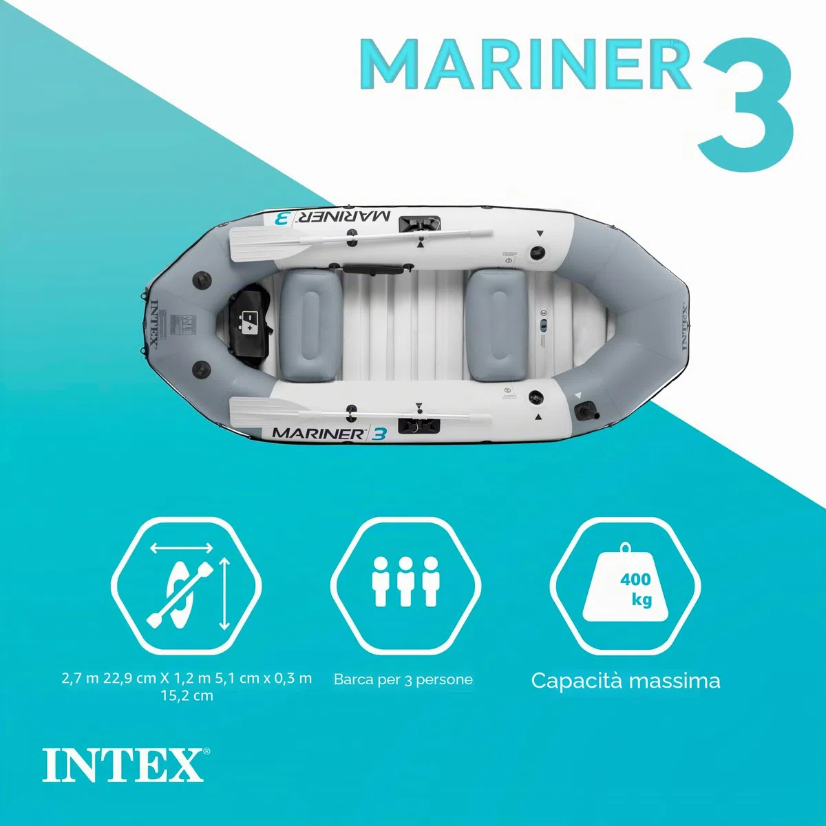 INTEX Serie di barche gonfiabili Mariner: include remi da barca deluxe e pompa ad alto rendimento - PVC super resistente - chiglia resistente all'usura - porta canna da pesca rimovibile - maniglia