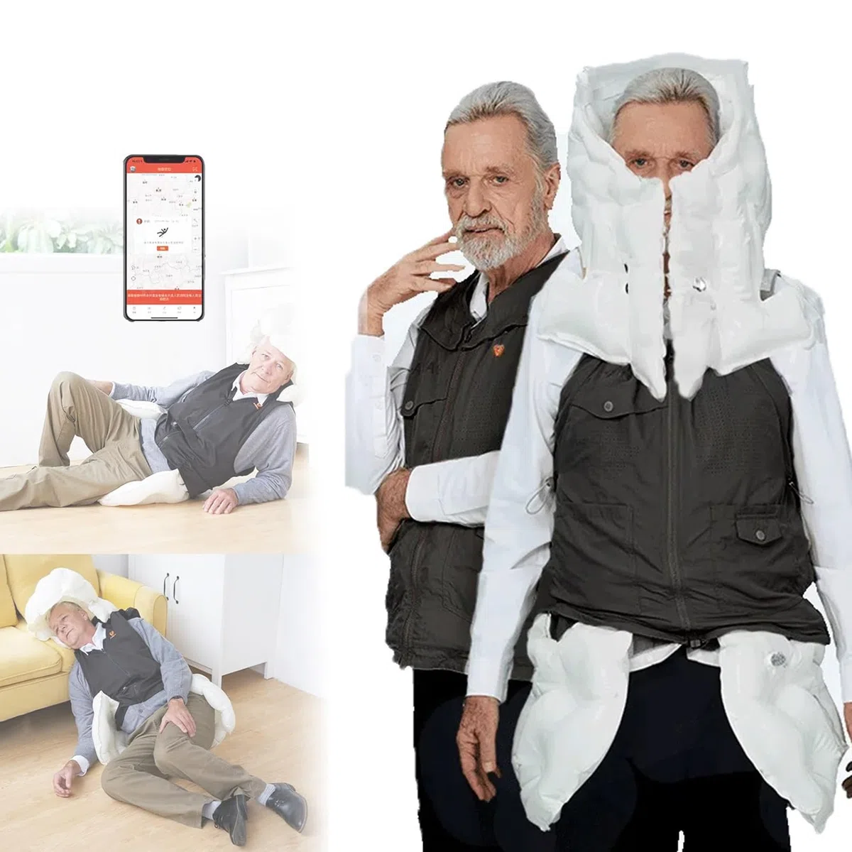 Gilet Anticaduta Con Airbag Per Anziani, Giacca Con Airbag Per Ciclisti, Dispositivo Di Protezione Riabilitativo Indossabile Intelligente Con Allarme Di Monitoraggio Remoto,Black(Mr)-L