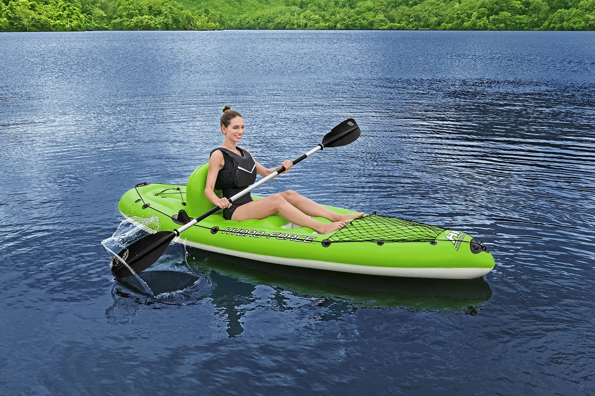 Bestway Koracle - Kayak gonfiabile Hydro-Force, set completo per la pesca, con pompa a mano, pagaia e borsa portaoggetti, capacità per 1 persona, diversi stili