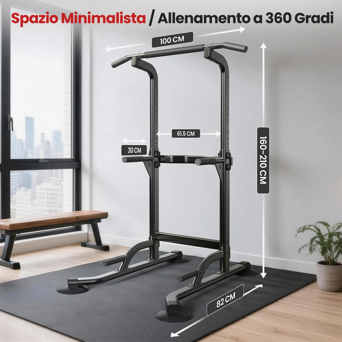 Dskeuzeew Power Tower Dip Station - Palestra multifunzione da casa con barra per trazioni e sedia romana, regolabile in altezza
