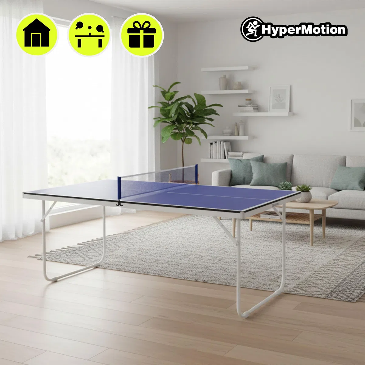 HyperMotion Tavolo da ping pong pieghevole ping pong per bambini e adulti, modello compatto per la casa con rete, racchette e palline