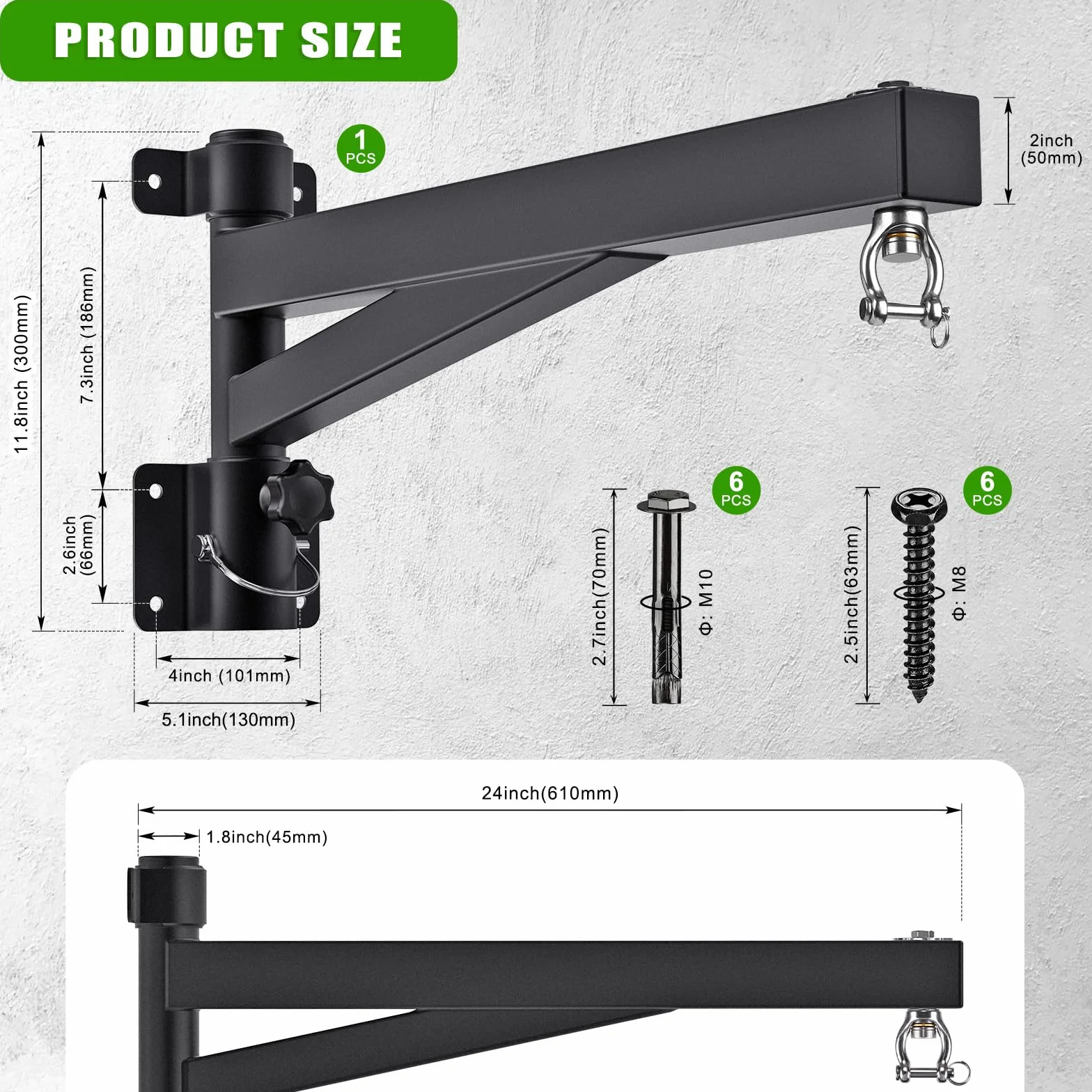 Kipika Supporto da parete pesante da 61 cm, capacità 362,9 kg, con staffa girevole a 360° e design pieghevole, staffa per sacco da boxe per boxe, Muay Thai, MMA Speed Bag e allenamento in palestra a