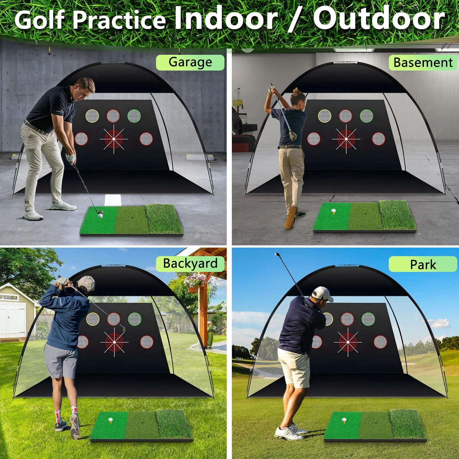TTCB Sports Rete da golf per attività all'aperto, 3 x 2,1 m, rete da golf da interni con tappetino e correttore per oscillazione per guida in cortile, scheggiature, accessori per attrezzature da