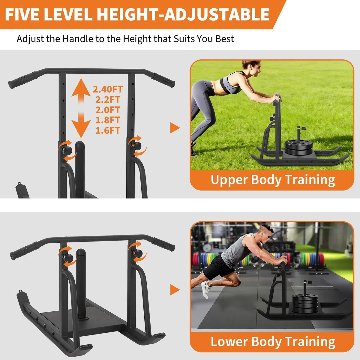 Garvee Slitta da Allenamento Professionale 550LBS per Forza e Velocità – Maniglia Regolabile a 5 Livelli – Compatibile con Dischi da 1''/2'' – Sled Push & Pull per Football Lineman e Palestra –