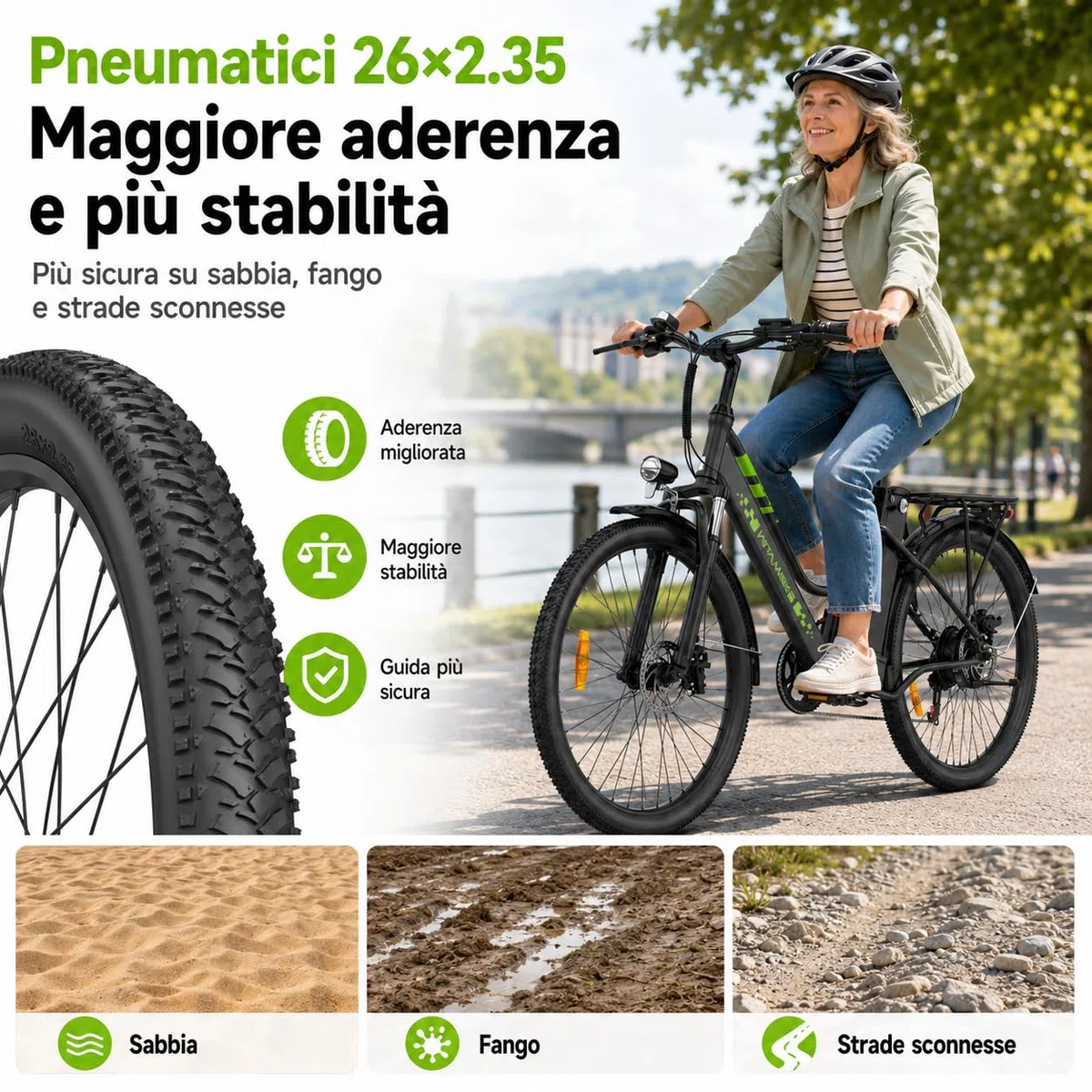 26" Bici Elettrica uomo donna,36V 15Ah Batteria Rimovibile Motore 250W,Autonomia fino a 100 km, 7 Velocità, Freni a Disco, Sospensione Anteriore City E-Bike for Urban Commuters