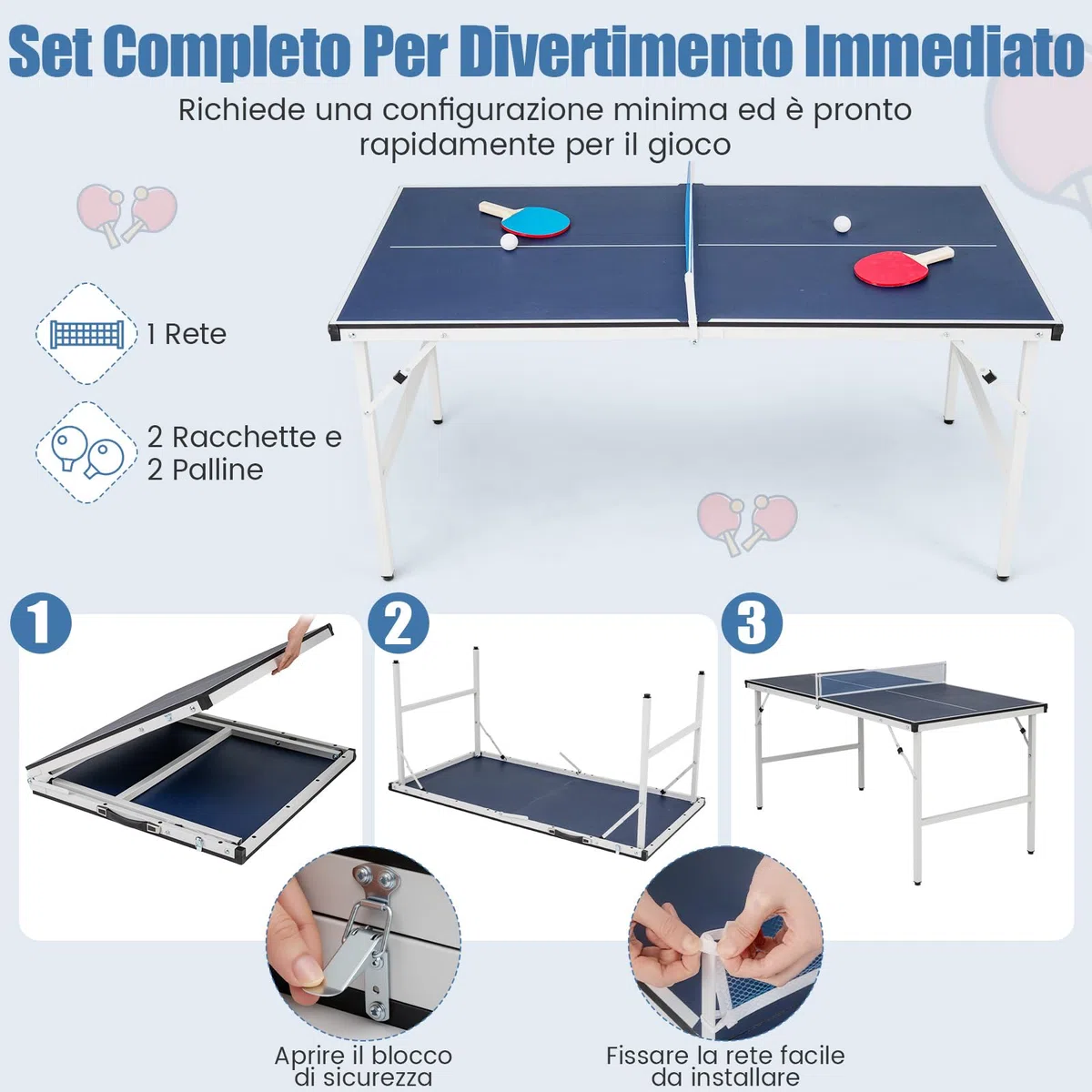 COSTWAY Tavolo da Ping Pong Pieghevole 152,5 x 76 x 71 cm, Tavolo da Ping Pong Salvaspazio e Portatile da Interno ed Esterno con Rete, 2 Racchette, 2 Palline e Maniglia, Preassemblato