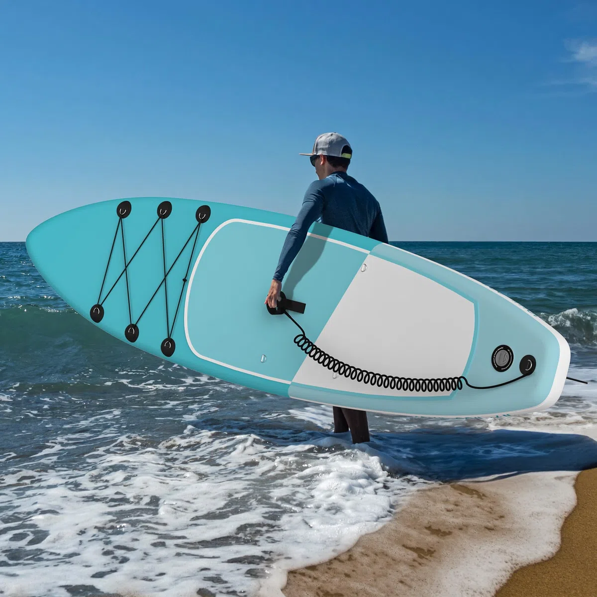 YITAHOME Tavola da surf gonfiabile con accessori SUP incluso zaino, borsa impermeabile, guinzaglio, pagaia regolabile, pompa, per ragazzi 320 x 81 x 15 cm, blu mare e bianco