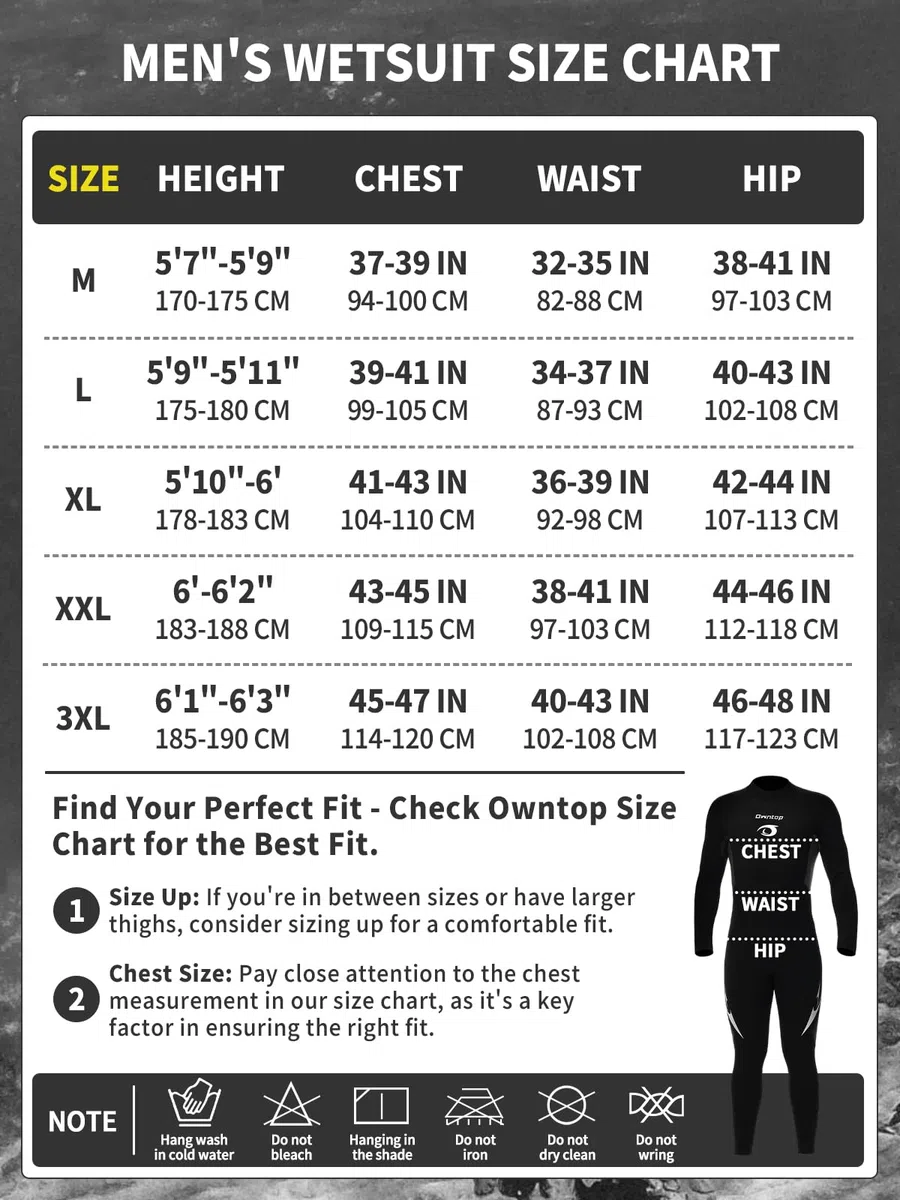 Owntop Muta da 5 mm per uomo e donna, in neoprene con cerniera posteriore, per adulti, lunghezza intera, pelle termica flessibile per immersioni in acqua fredda, surf, da uomo, nero, M