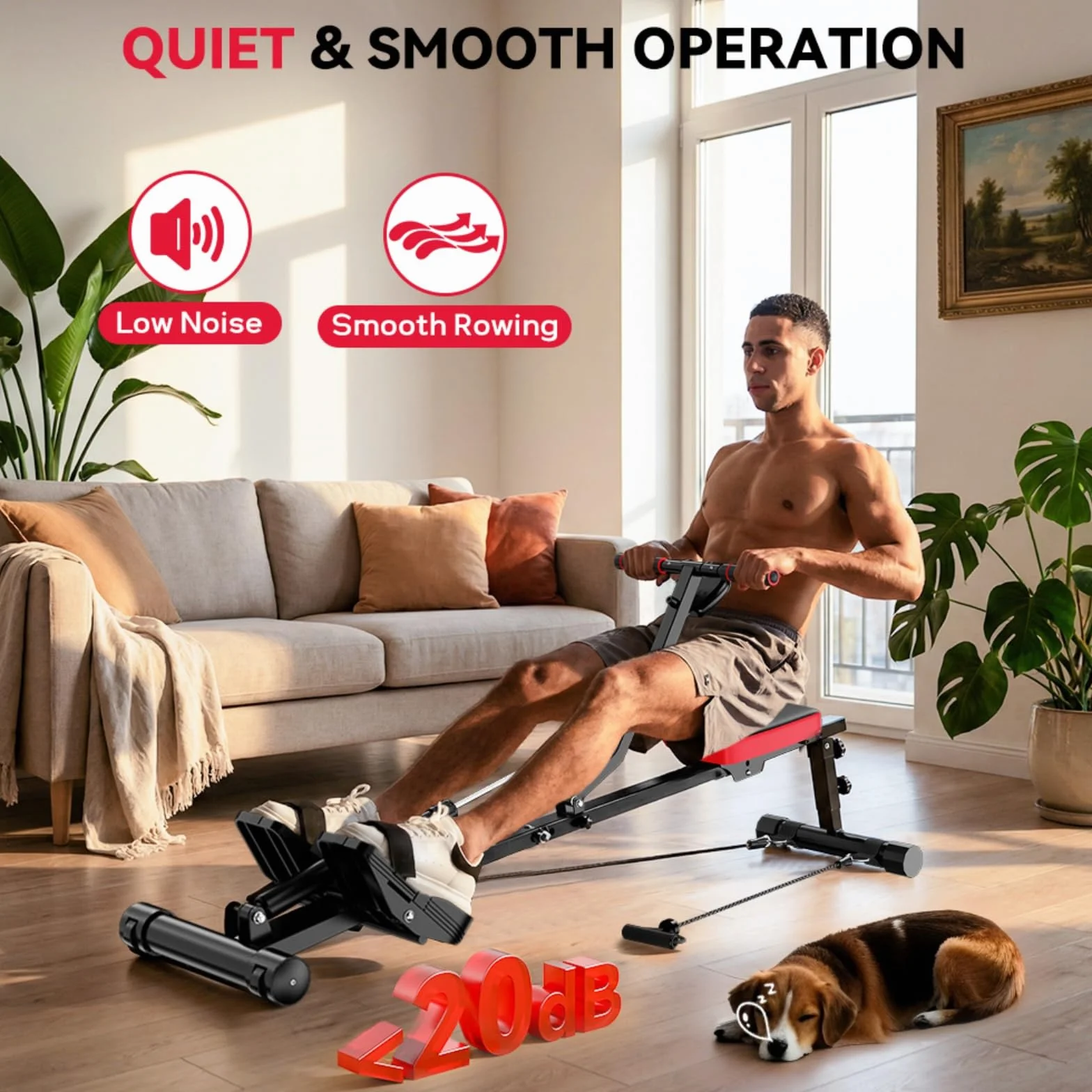 Vogatore per la casa idraulica, 12 livelli di resistenza, capacità di carico 180 kg, per allenamento completo vogatore fitness