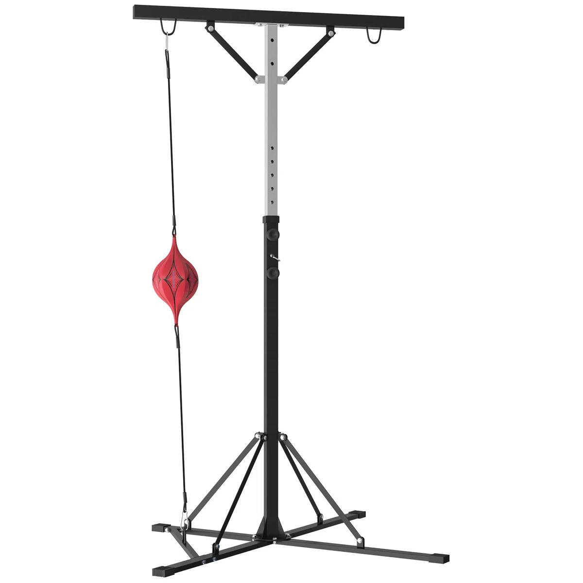 SPORTNOW Supporto Sacco Boxe ad Altezza Regolabile con 6 Barre di Rinforzo e Palla Veloce, Stazione da Sacco, Staffa per Sacco da Boxe da Terra in Acciaio, 160x145x175-220 cm, Nero