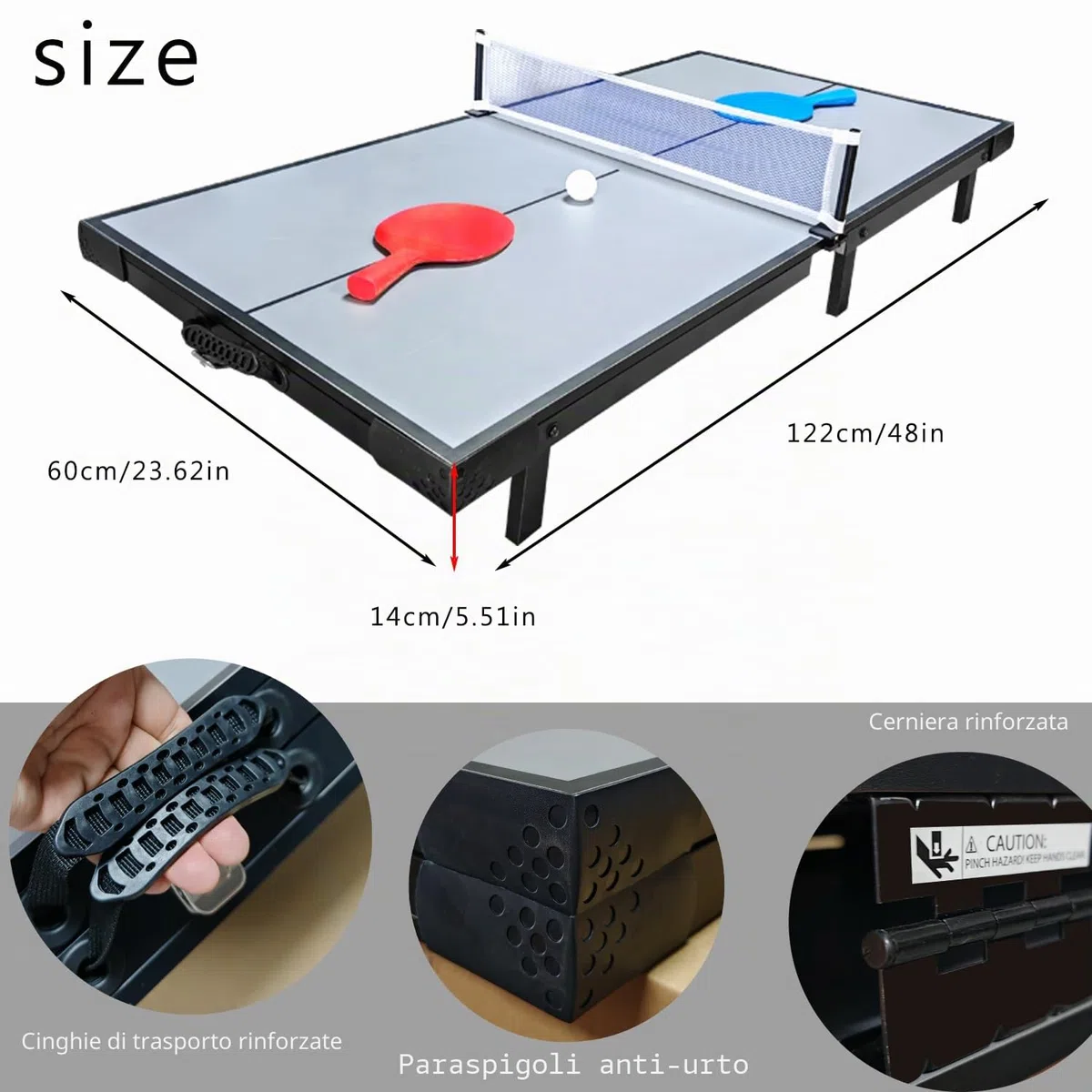 OYE Tavolo da ping pong pieghevole per interni, per il tempo libero, tavolo da ping pong dal design moderno, con rete da ping pong 121 x 61 cm