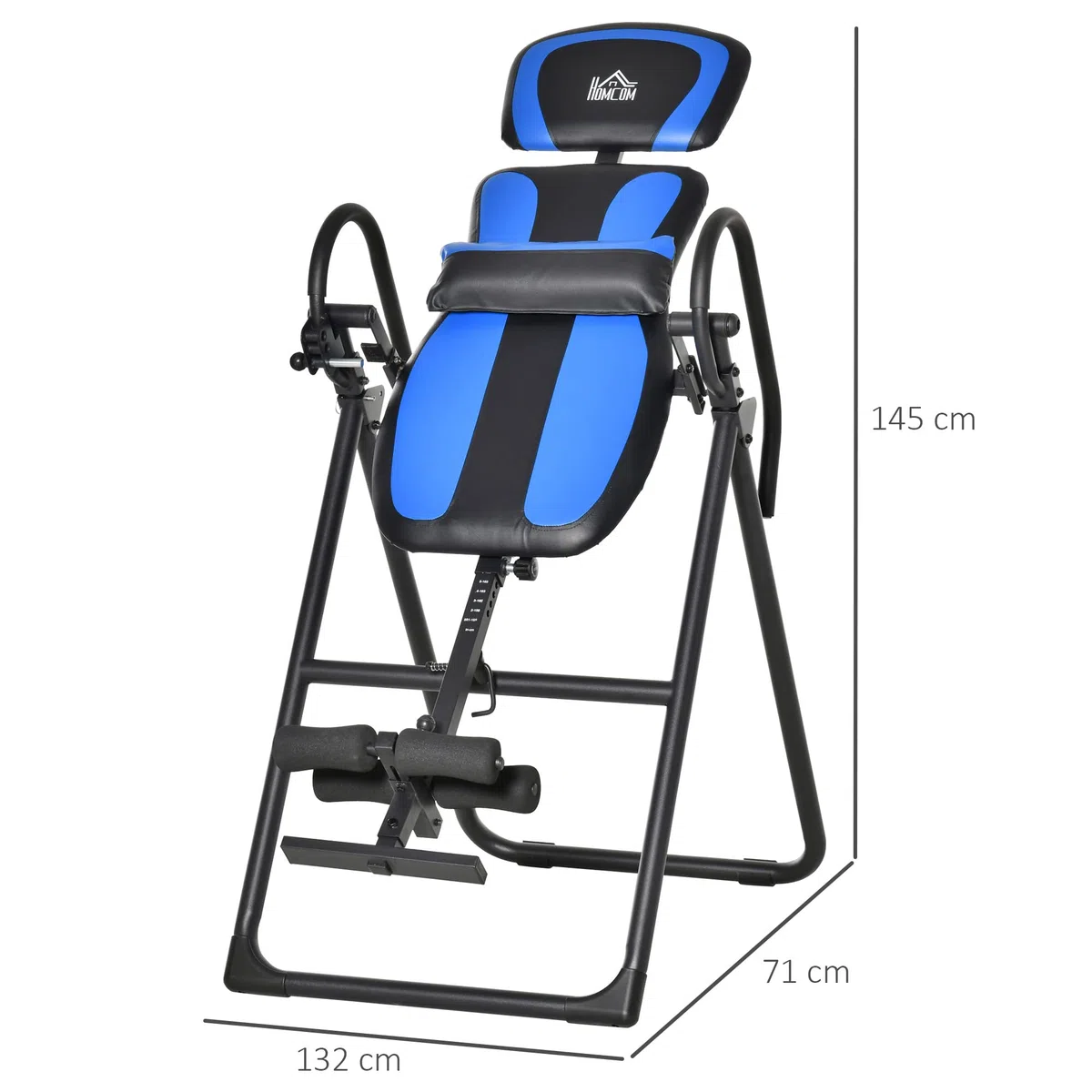 HOMCOM Tavolo ad inversione pieghevole, panca per stretching con trainer a gravità per la terapia della schiena con cuscini per le caviglie fino a 110 kg - acciaio, nero e blu
