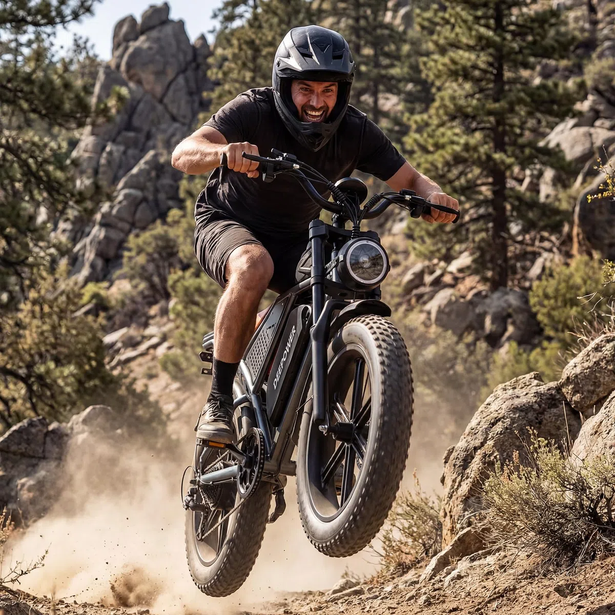 DEEPOWER Bici Elettrica, Batteria Rimovibile 48V 20Ah/35Ah/60Ah, Autonomia 110-250KM, Velocità Massima 25KM/H, Bici Elettrica Con Pneumatici Larghi 20"×4.0, 7 Marce, MTB Elettrica