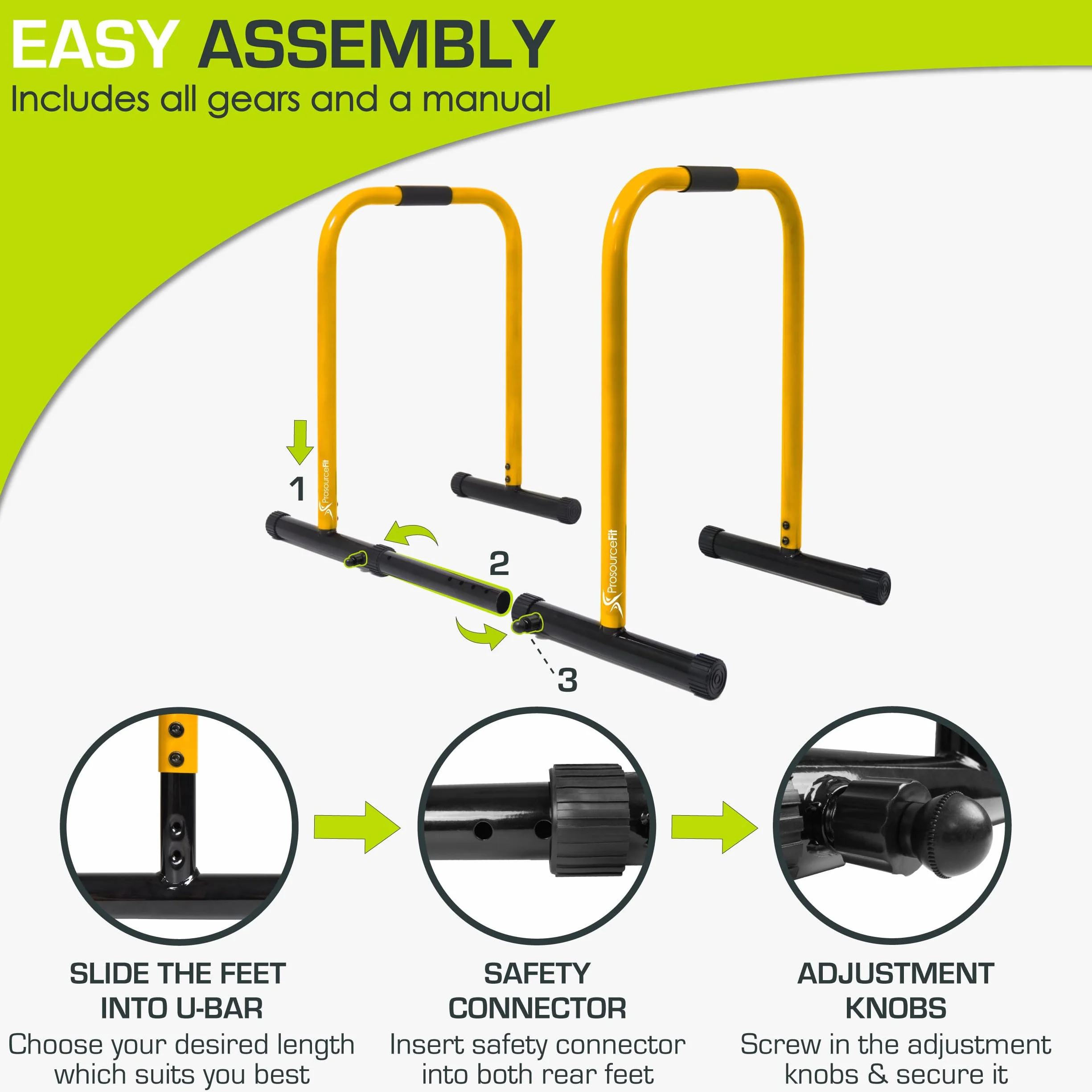 ProsourceFit Dip Stand Station, Ultimate Heavy Duty Body Bar Press with Safety Connector for Tricep Dips, Pull-Ups, Push-Ups, L-Sits