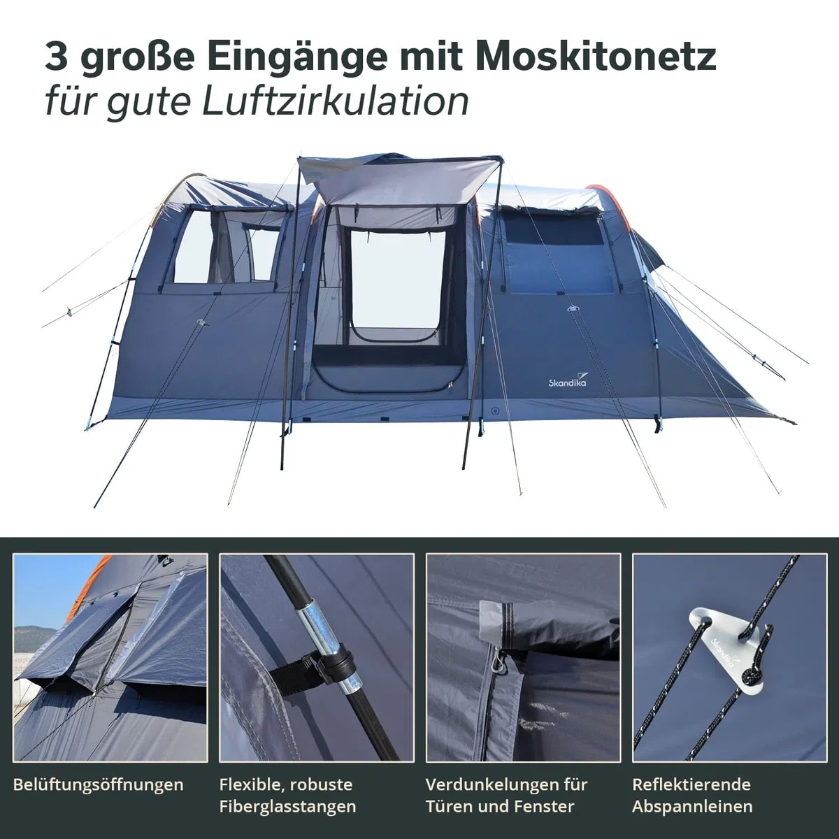 Skandika Gotland 5 Sleeper Protect - tende da campeggio familiare - zanzariera - 505 x 370 cm - Telo sotto tenda cucito - Colonna d`acqua 5000mm