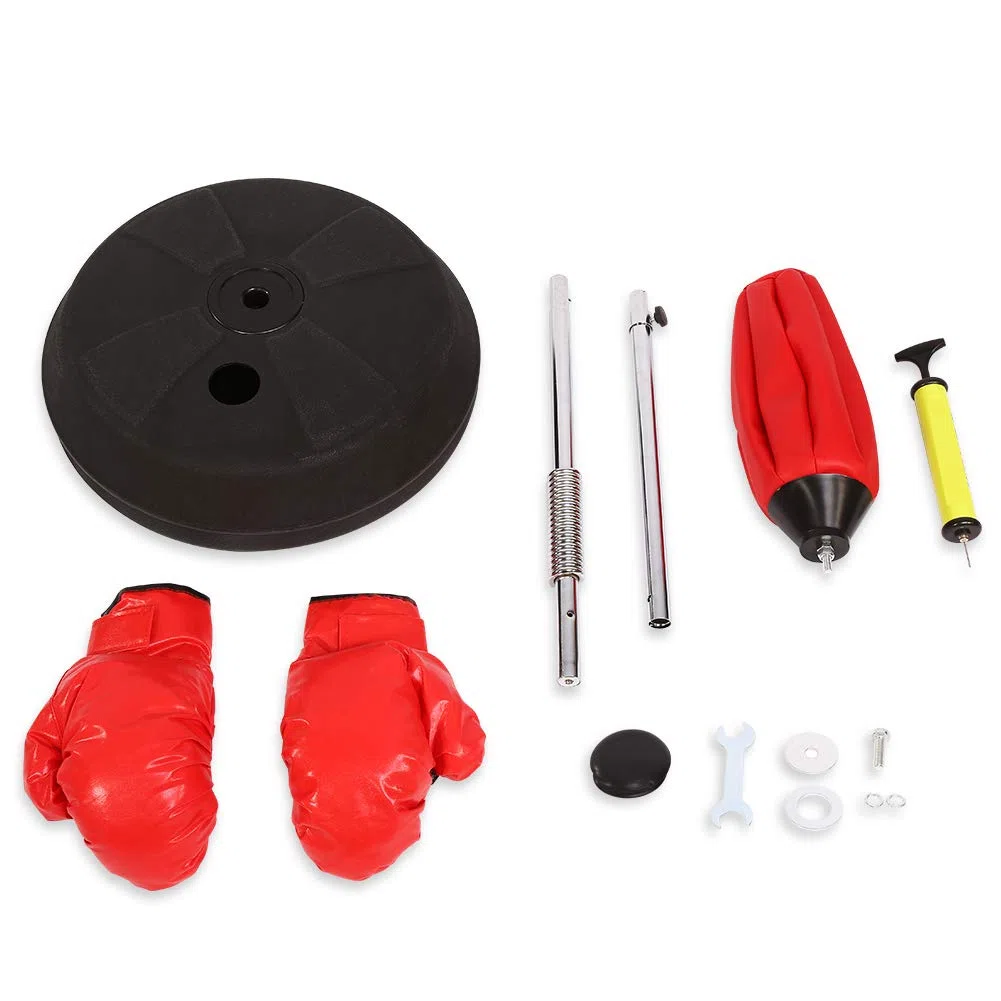 Wakects Set Boxe Bambini con Punching Ball e guantoni, Base da Riempire con Acqua o Sabbia, con Guanti da Boxe, Regolabile in Altezza da 125 a 140 cm, per Adulti e Adolescenti